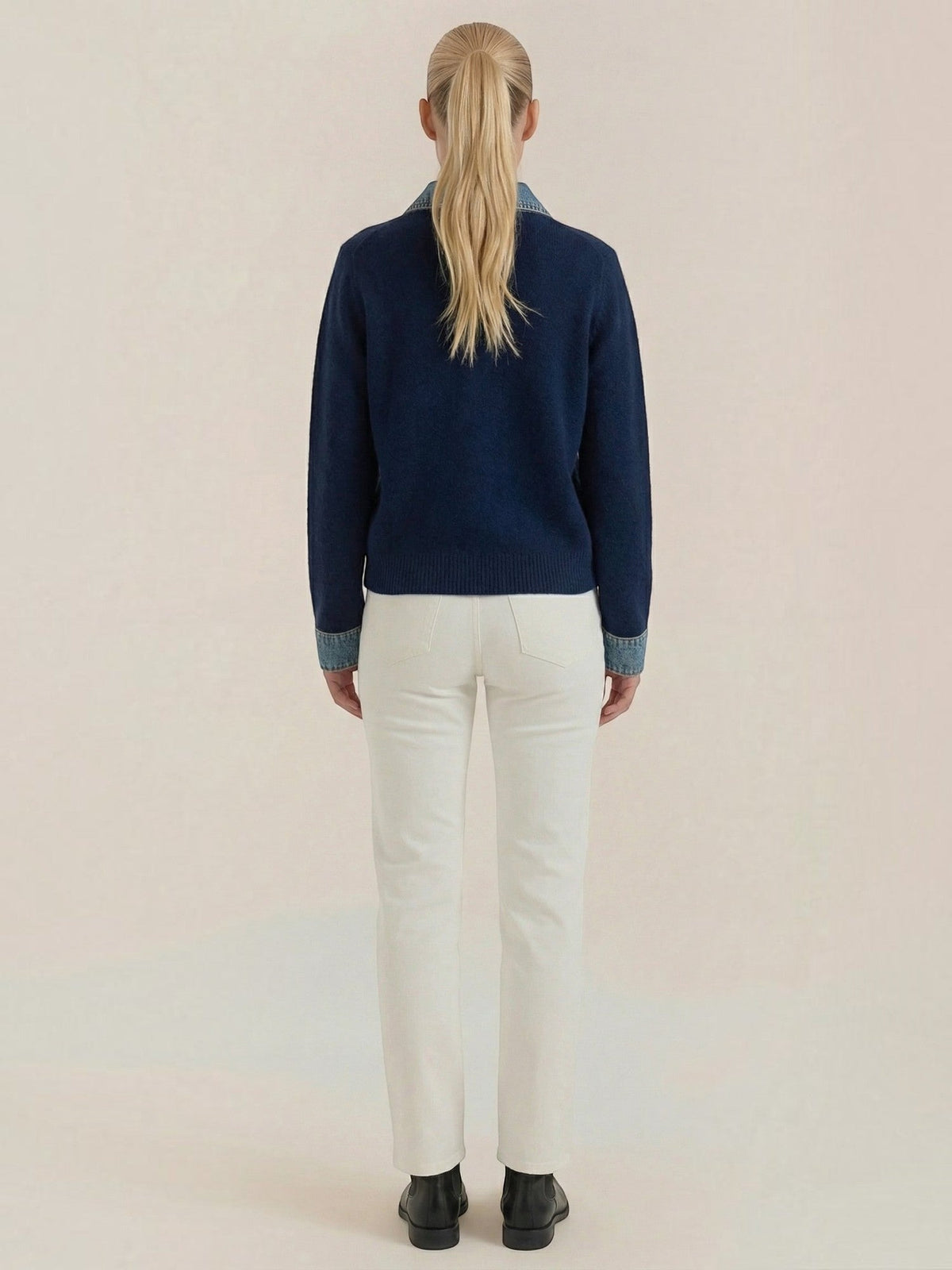 Jody Denim Collar Gold Button Cardigan