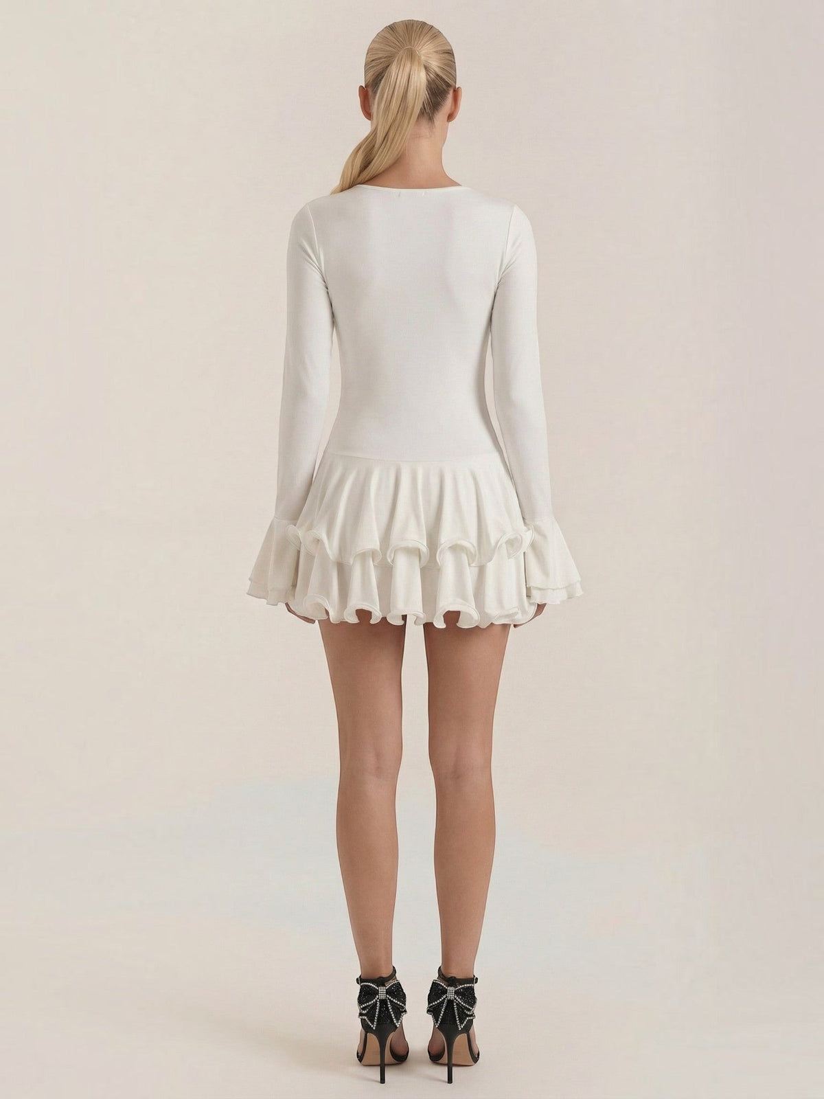 Estelle V Neck Balloon Sleeve Ruffle Mini Dress