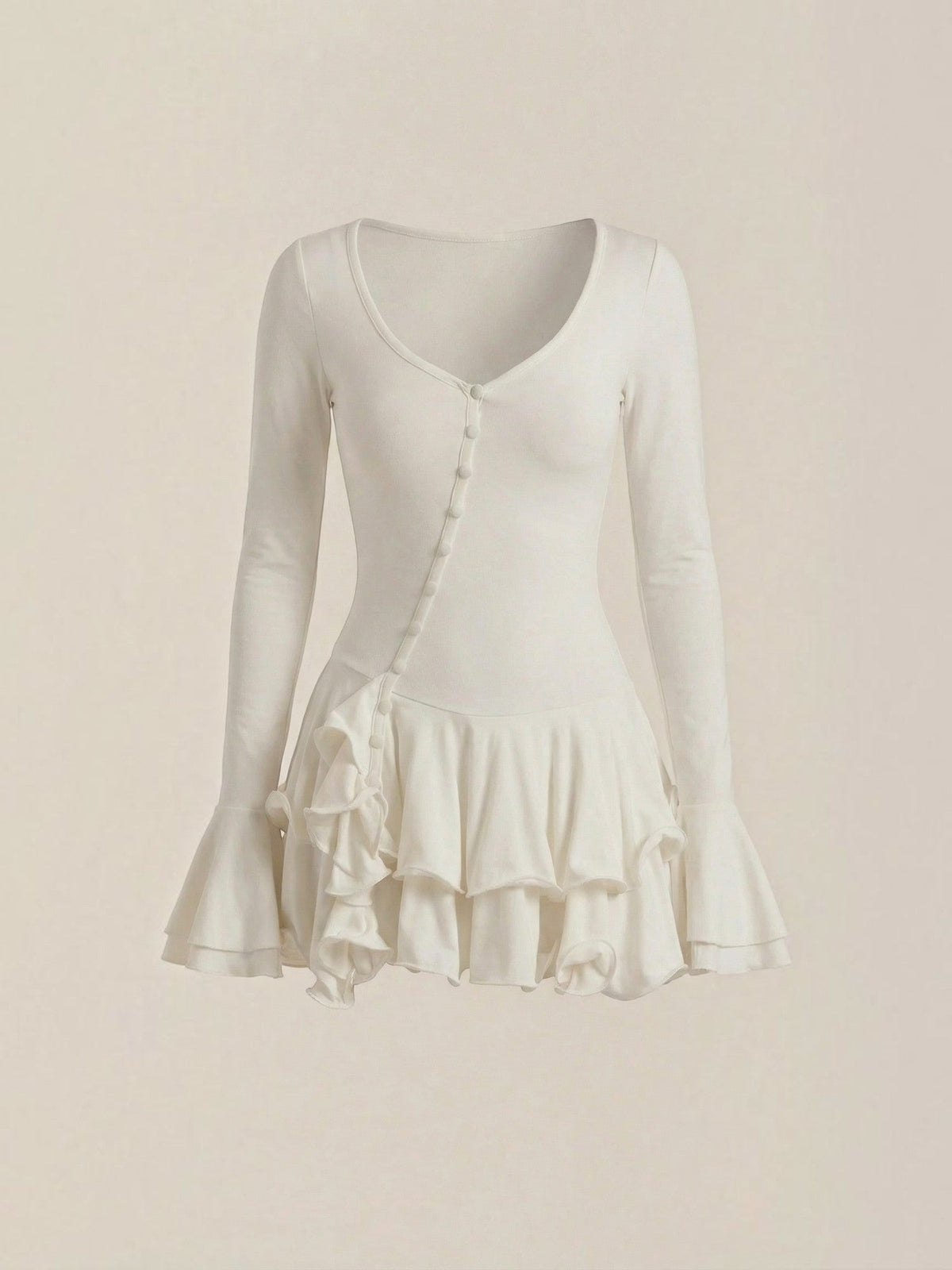 Estelle V Neck Balloon Sleeve Ruffle Mini Dress