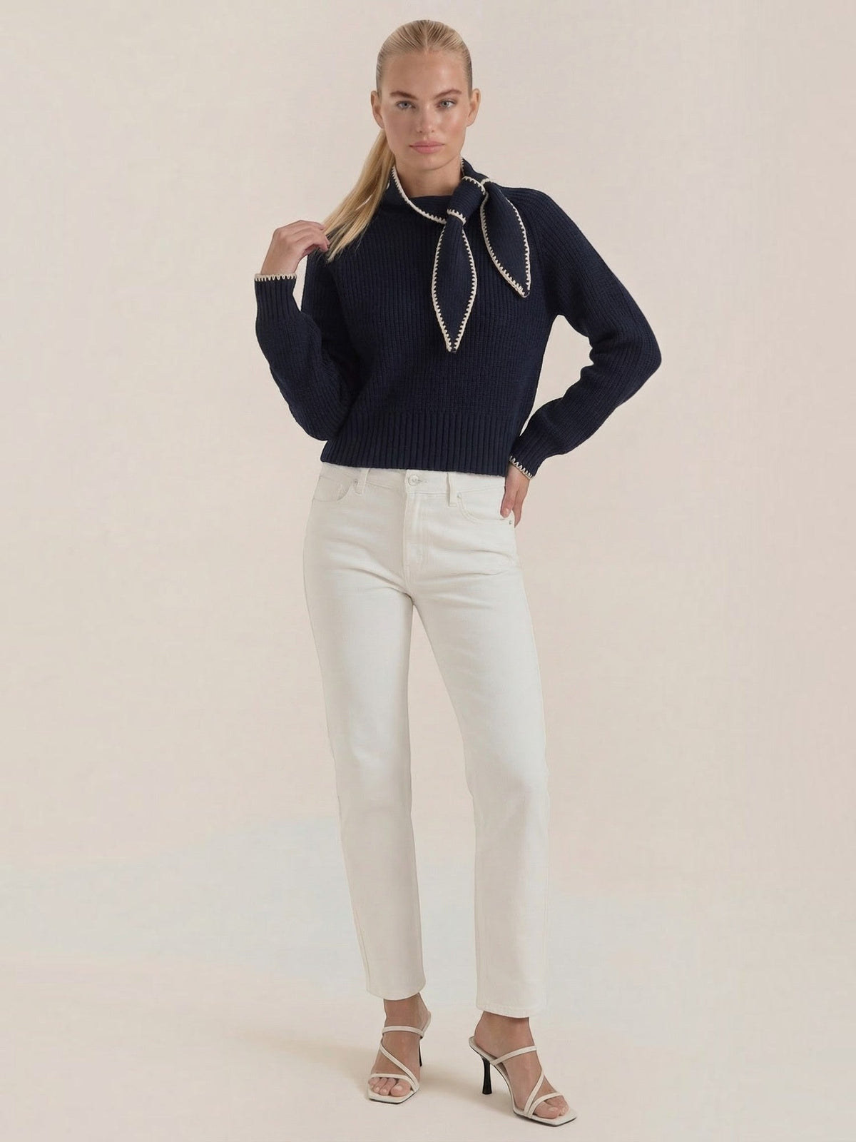 Karla Ribbed Bow Collar Sweater