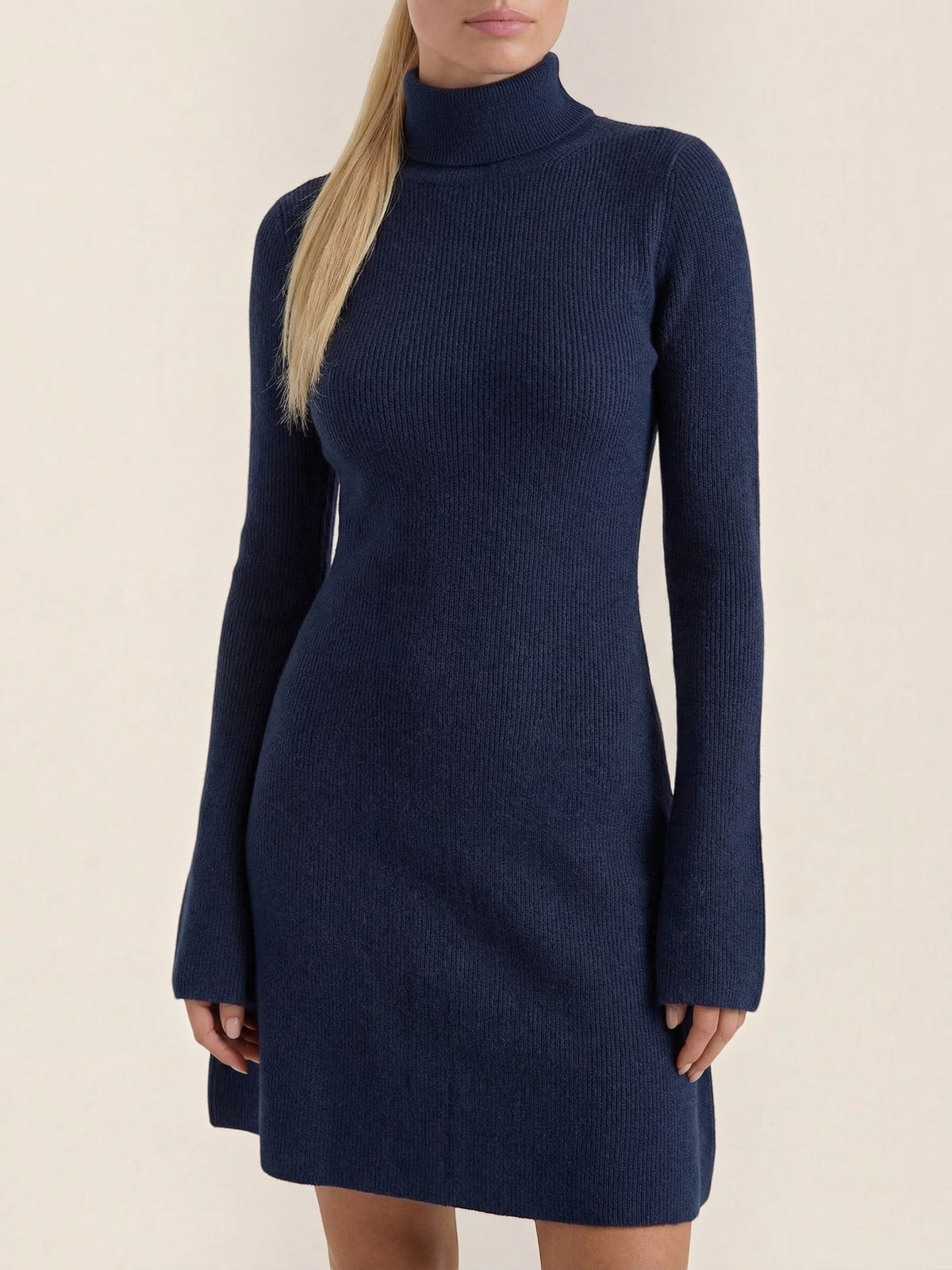Geneva Turtleneck Flared Knit Mini Dress