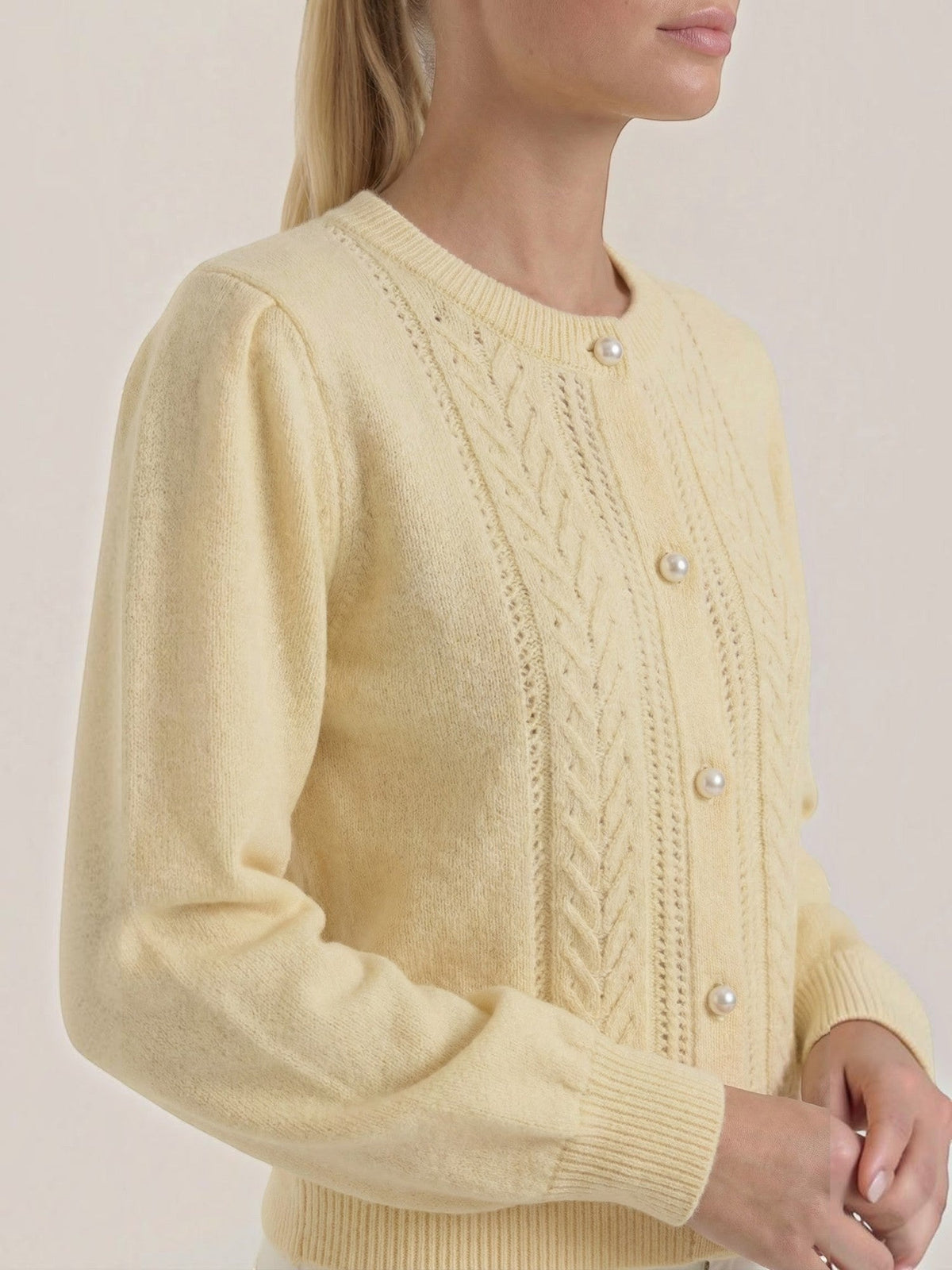 Lila Pointelle Puff Sleeve Cardigan