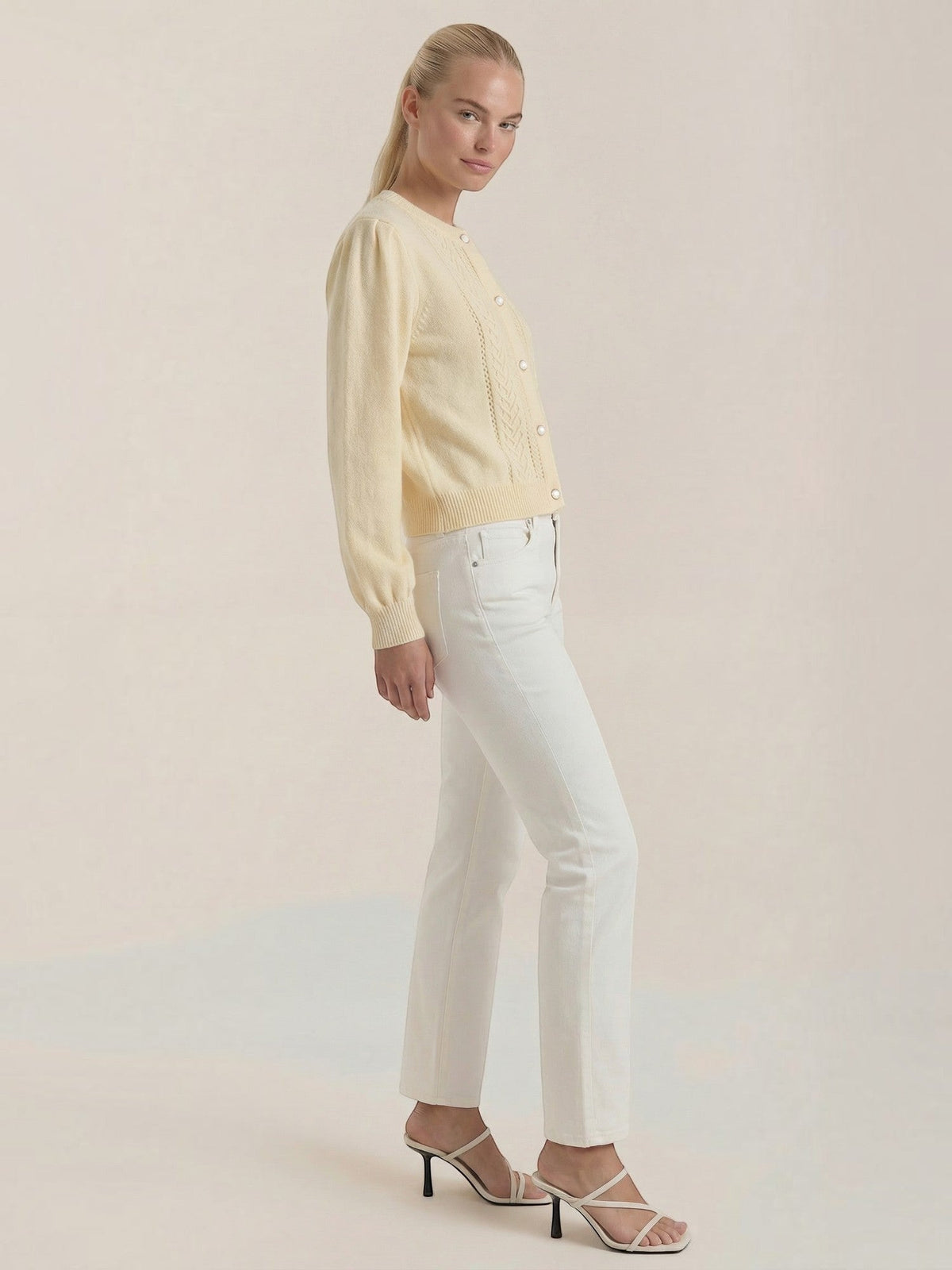 Lila Pointelle Puff Sleeve Cardigan