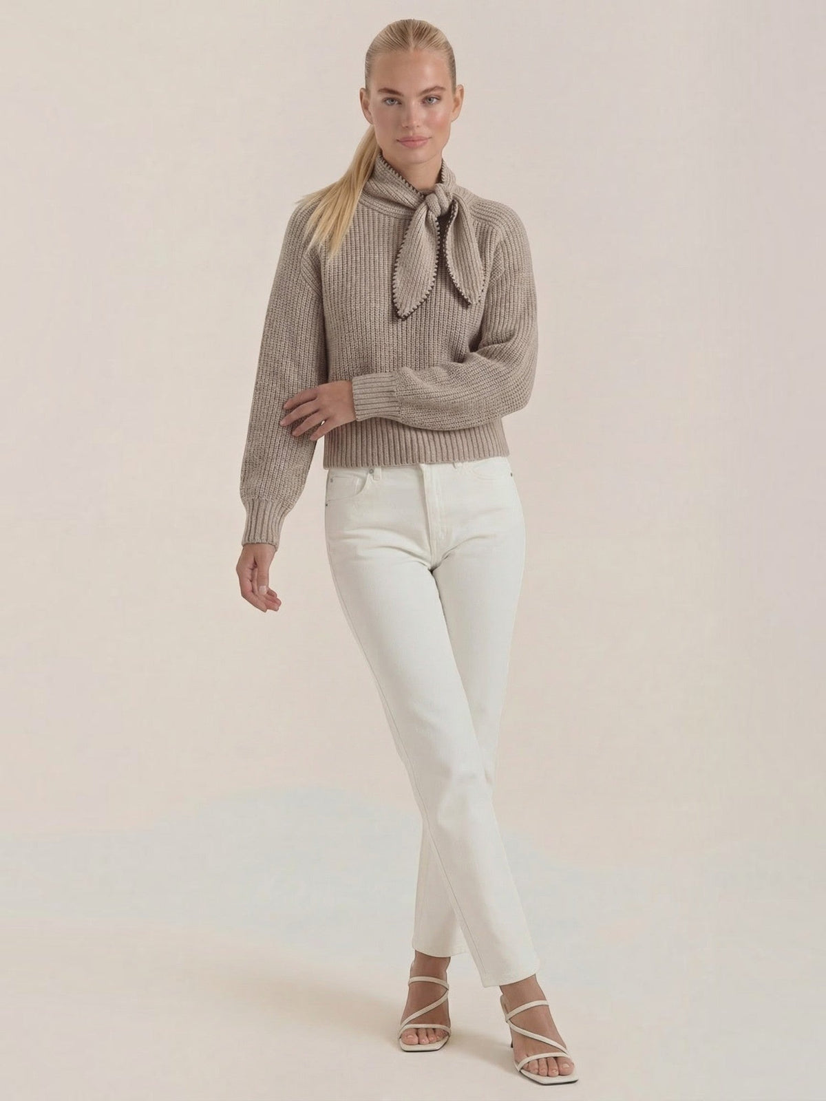 Karla Ribbed Bow Collar Sweater