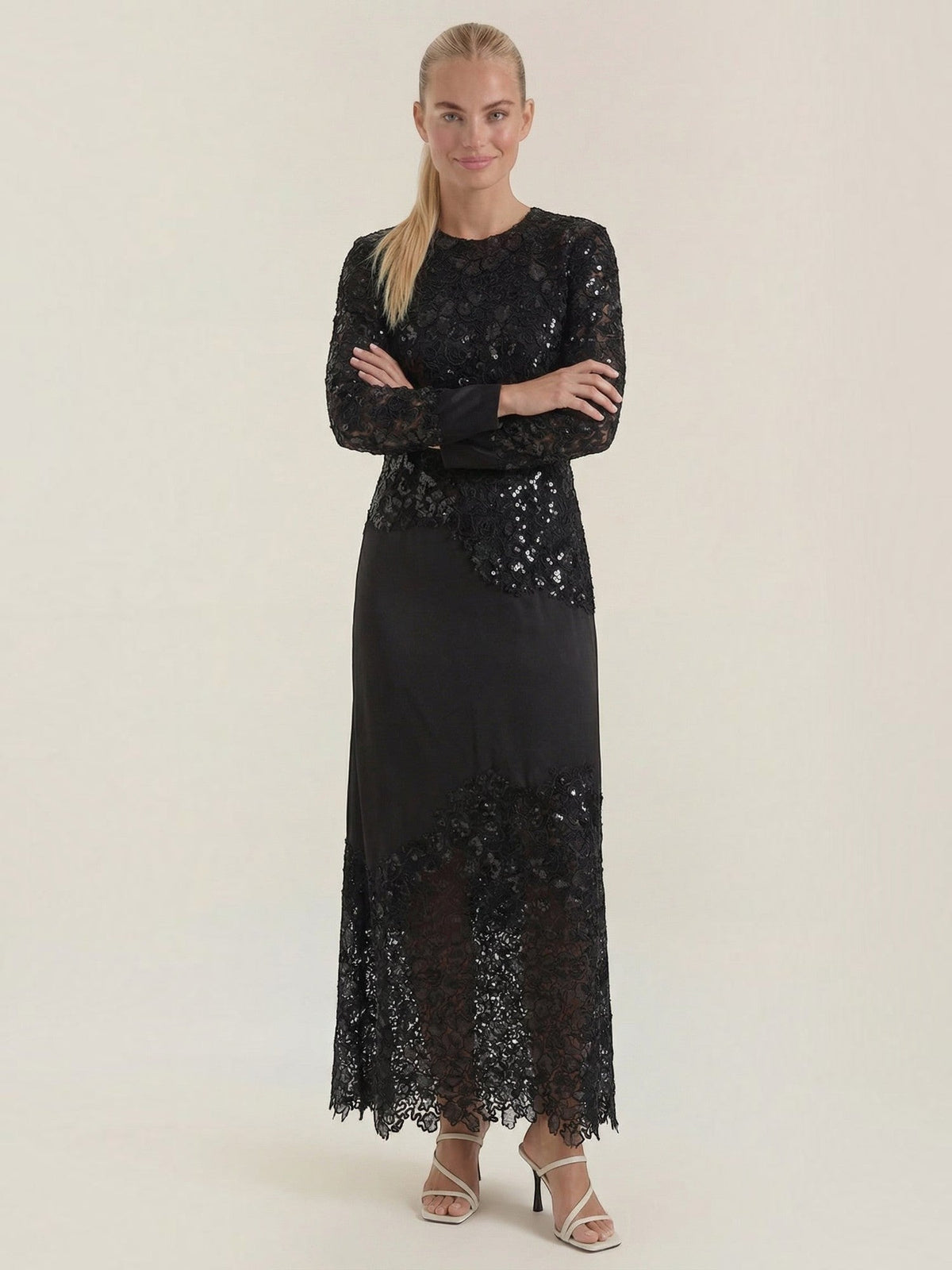 Elise Sequin Floral Lace Maxi Dress