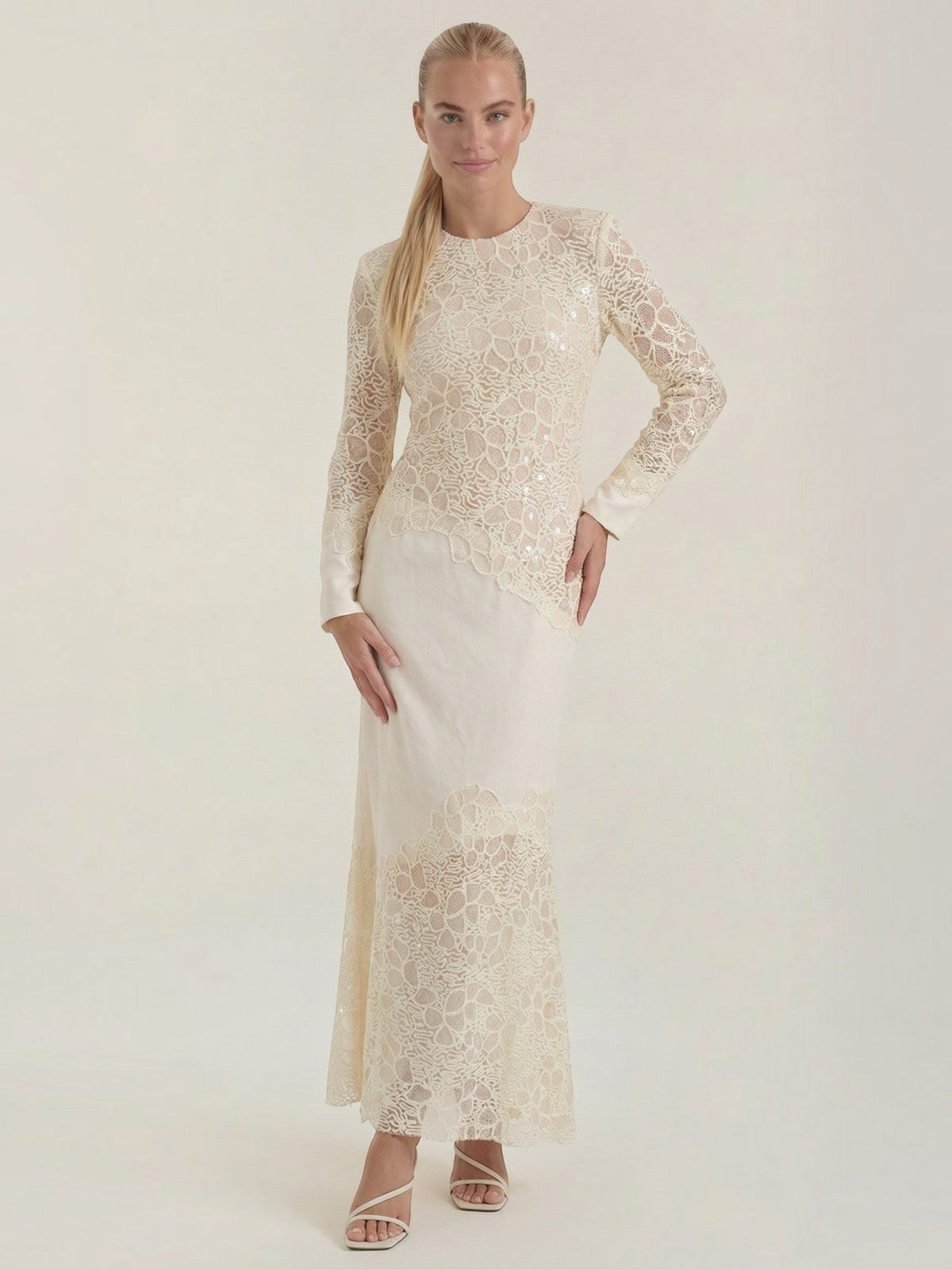 Elise Sequin Floral Lace Maxi Dress