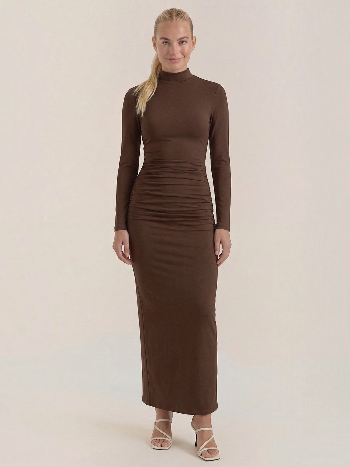 Krista Turtleneck Ruched Bodycon Maxi Dress