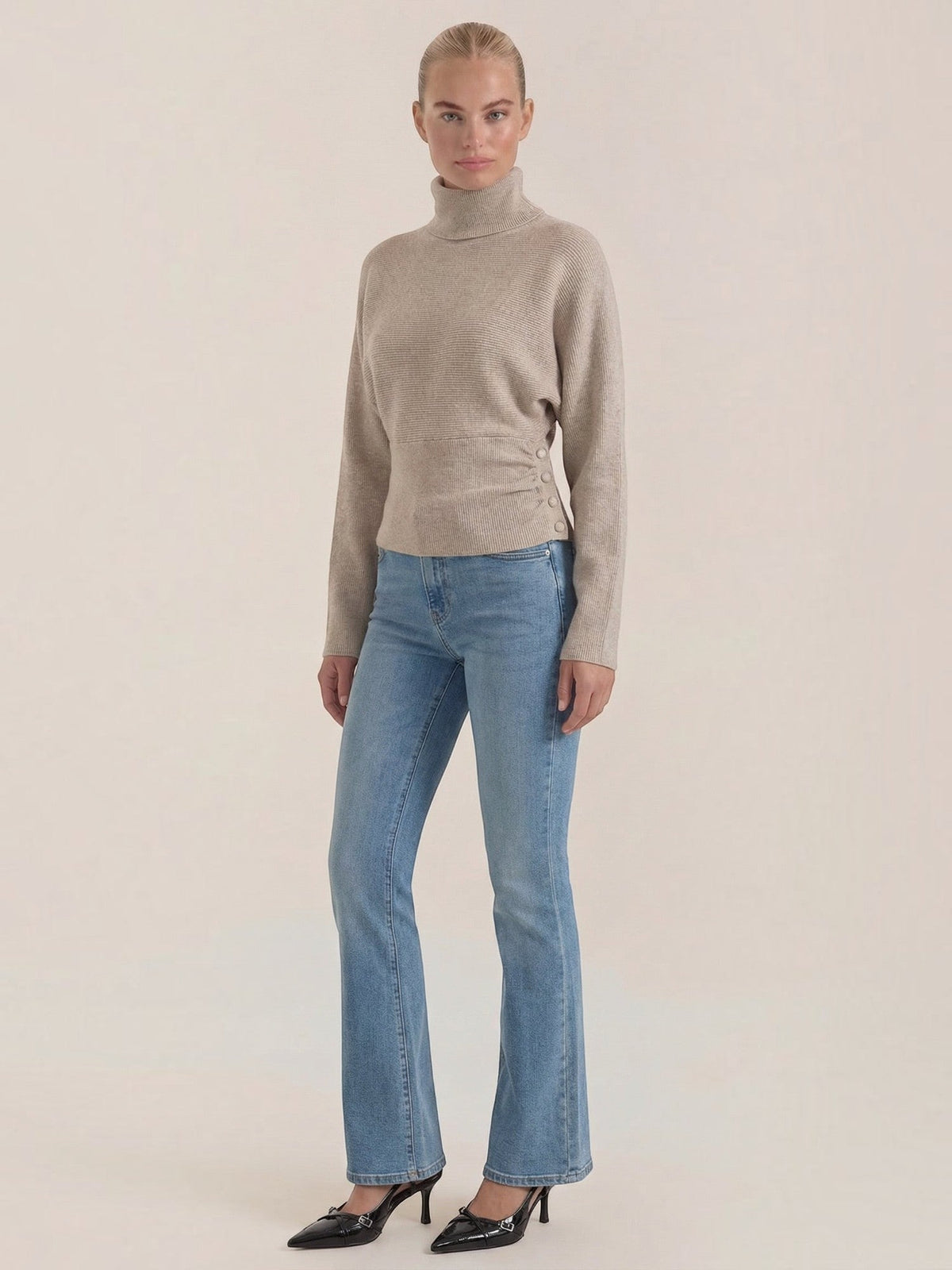 Leticia Button Detail Turtleneck Sweater
