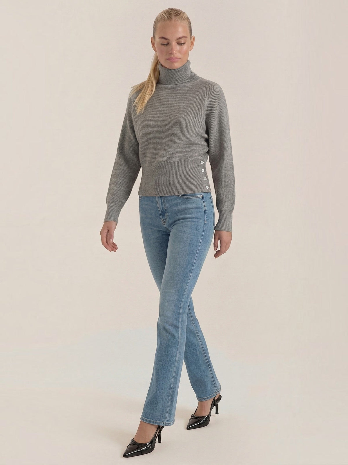 Leticia Button Detail Turtleneck Sweater