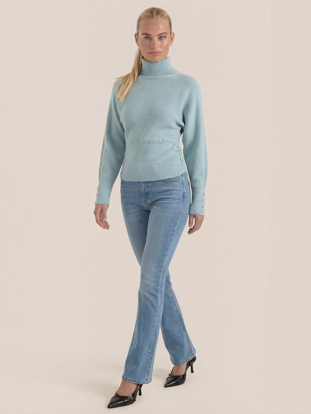 Leticia Button Detail Turtleneck Sweater