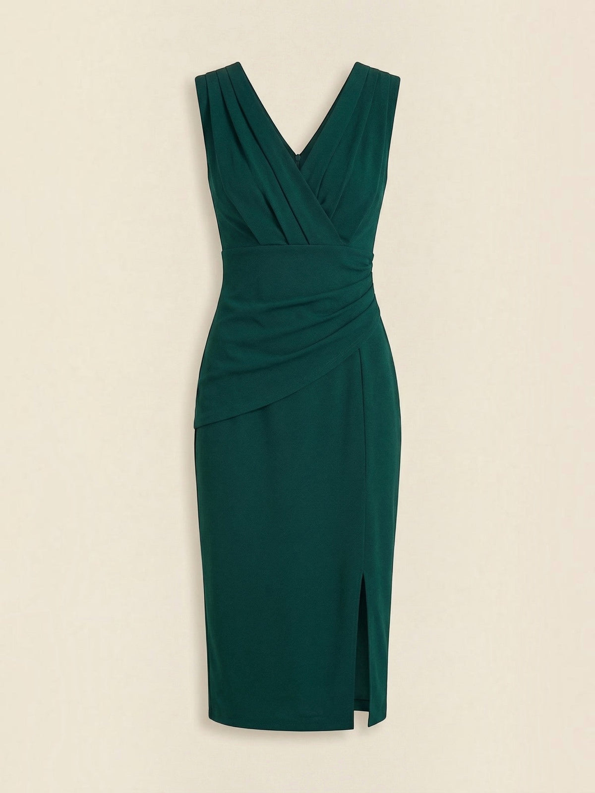 Lydia Pleated V Neck Cocktail Midi Dress
