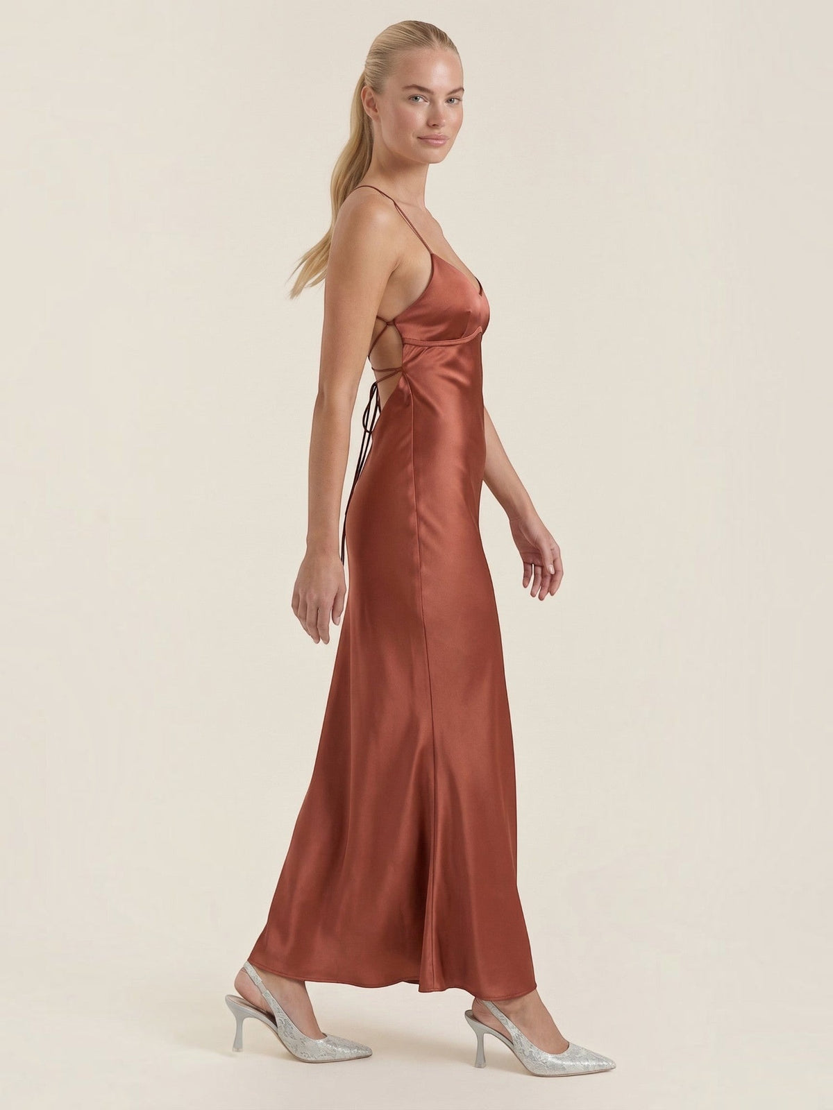 Hannah V Neck Cross Back Slip Maxi Dress