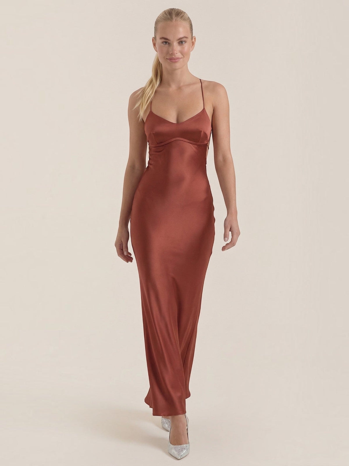 Hannah V Neck Cross Back Slip Maxi Dress