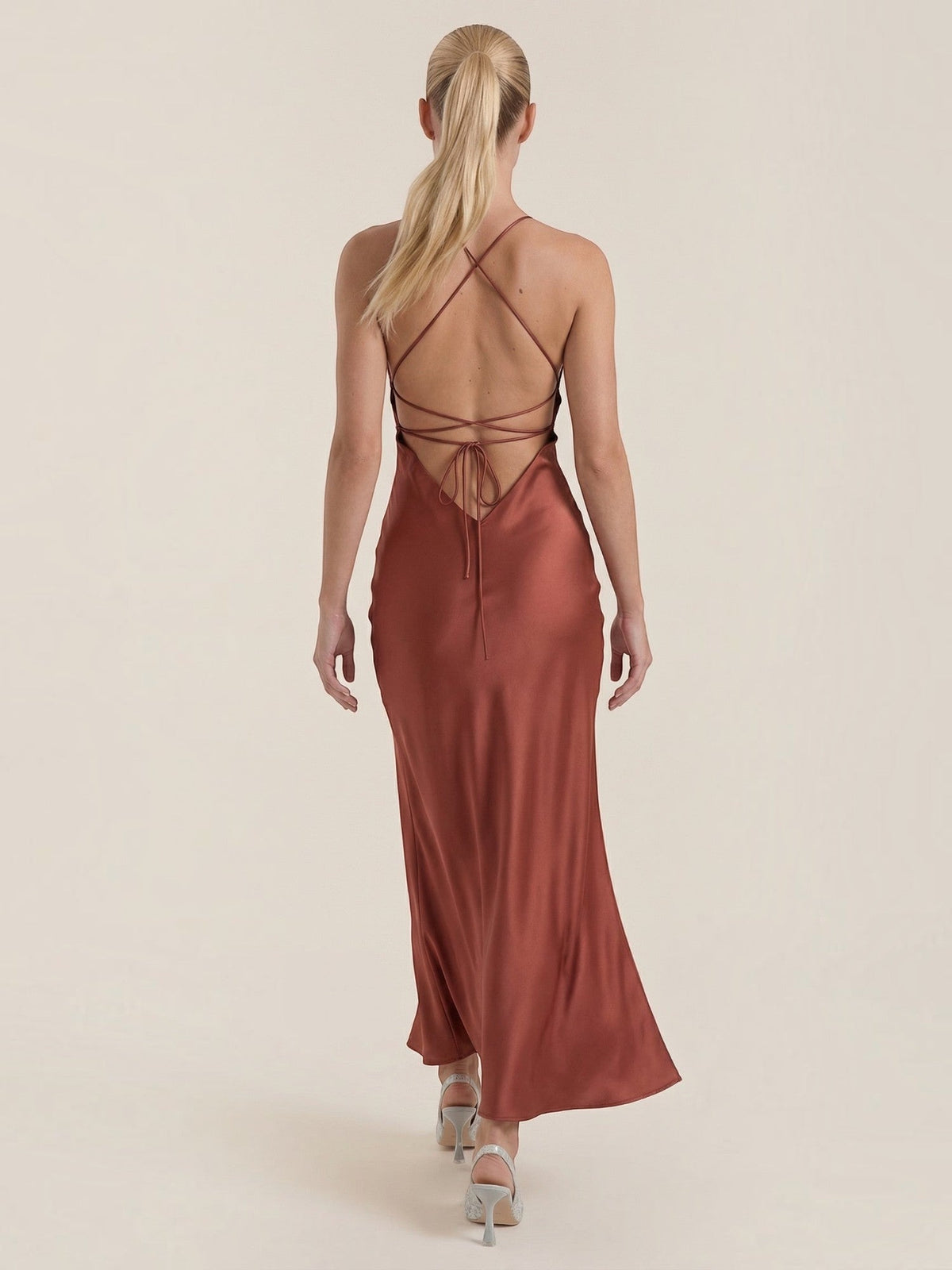 Hannah V Neck Cross Back Slip Maxi Dress