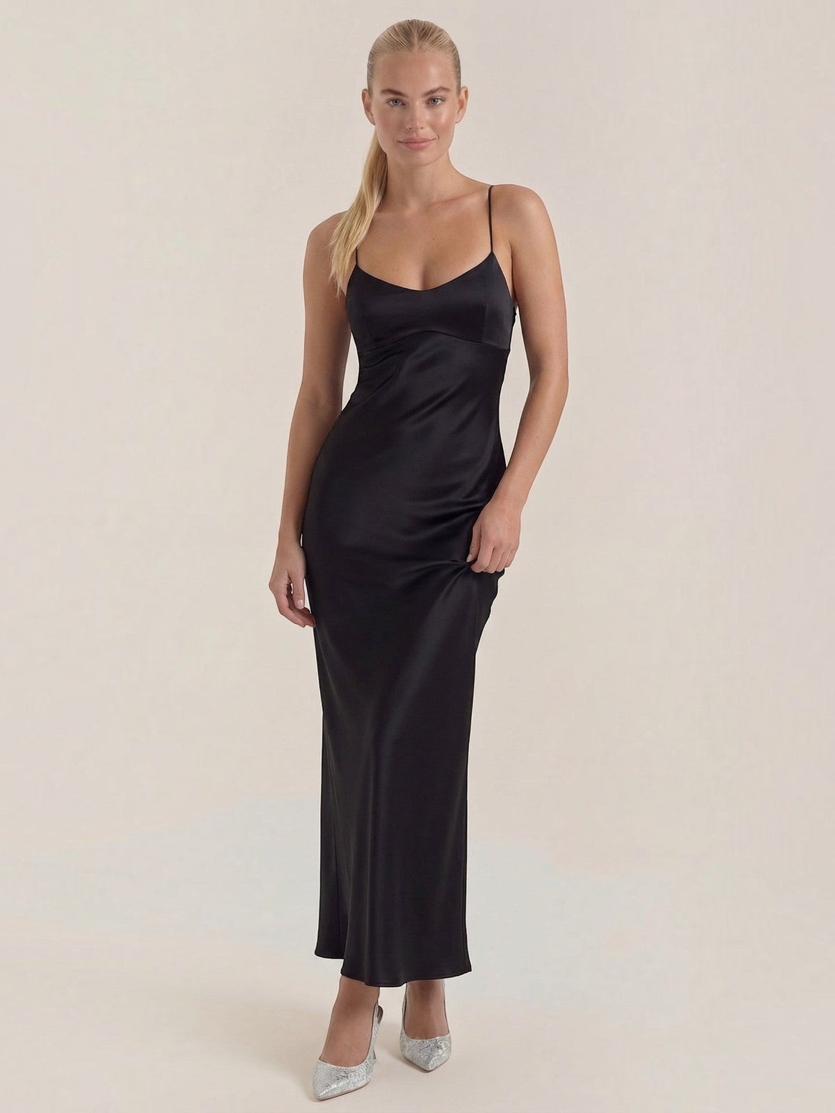 Hannah V Neck Cross Back Slip Maxi Dress