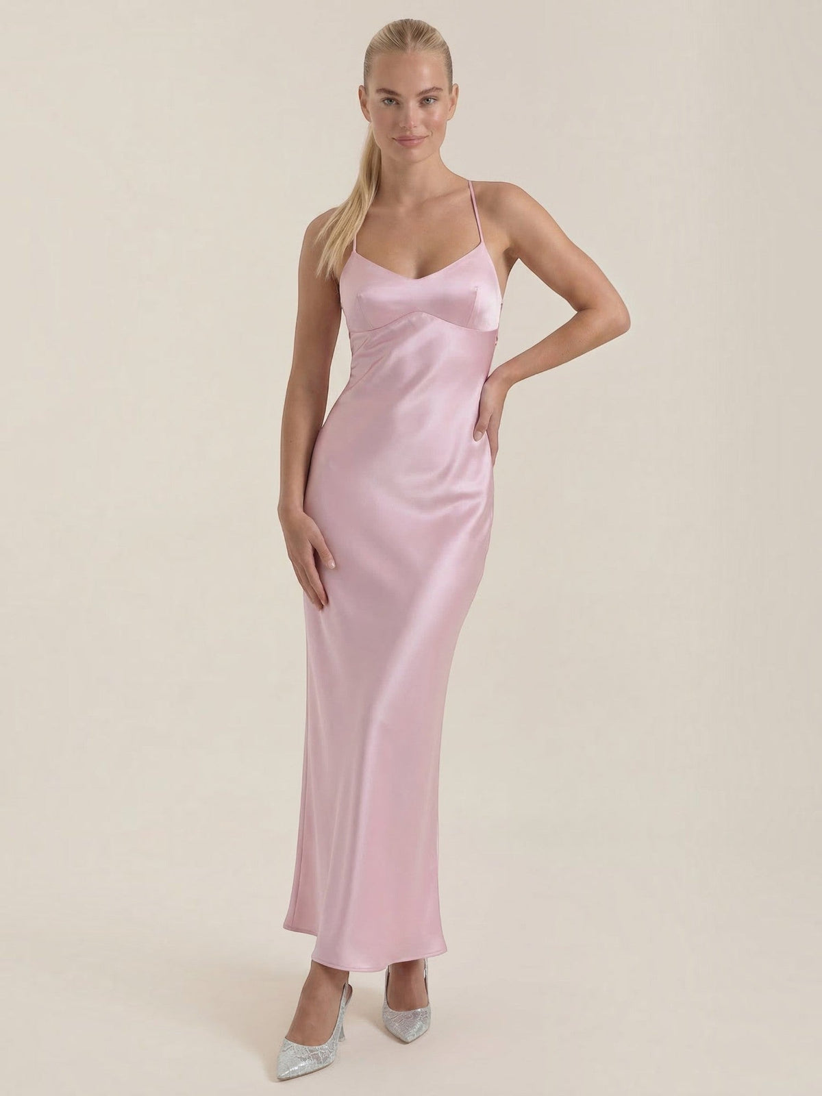 Hannah V Neck Cross Back Slip Maxi Dress
