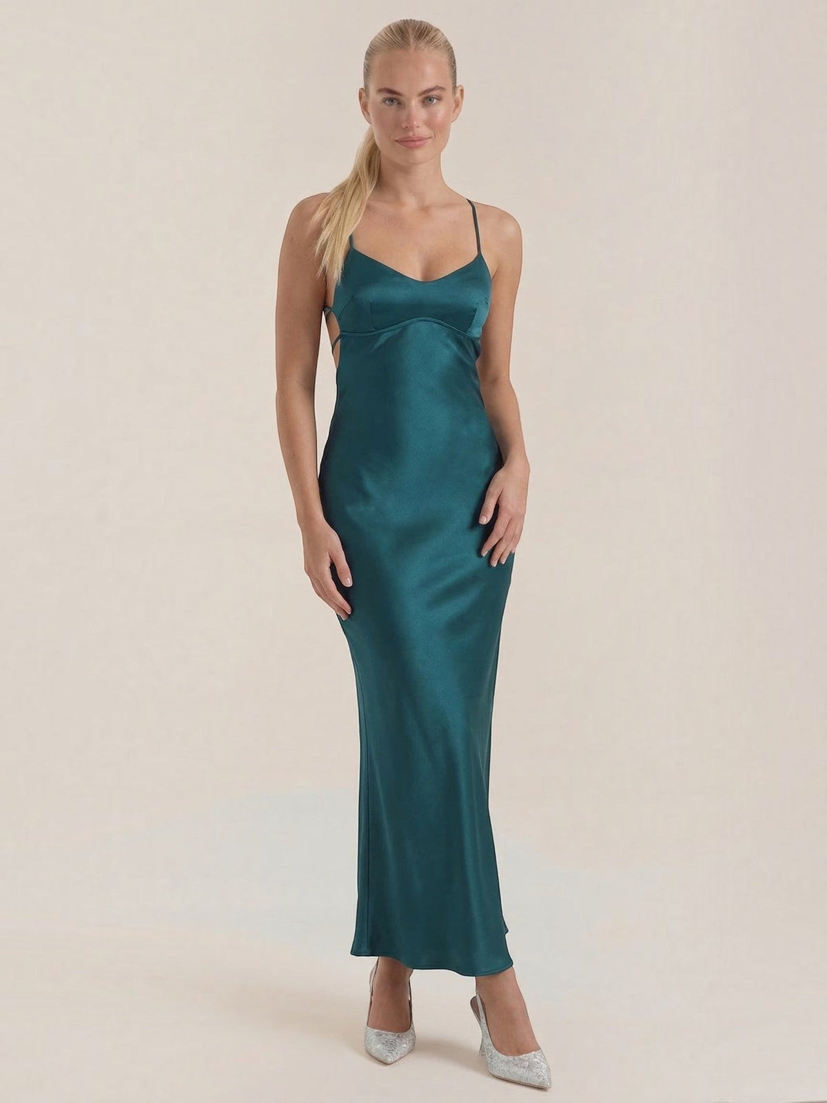 Hannah V Neck Cross Back Slip Maxi Dress