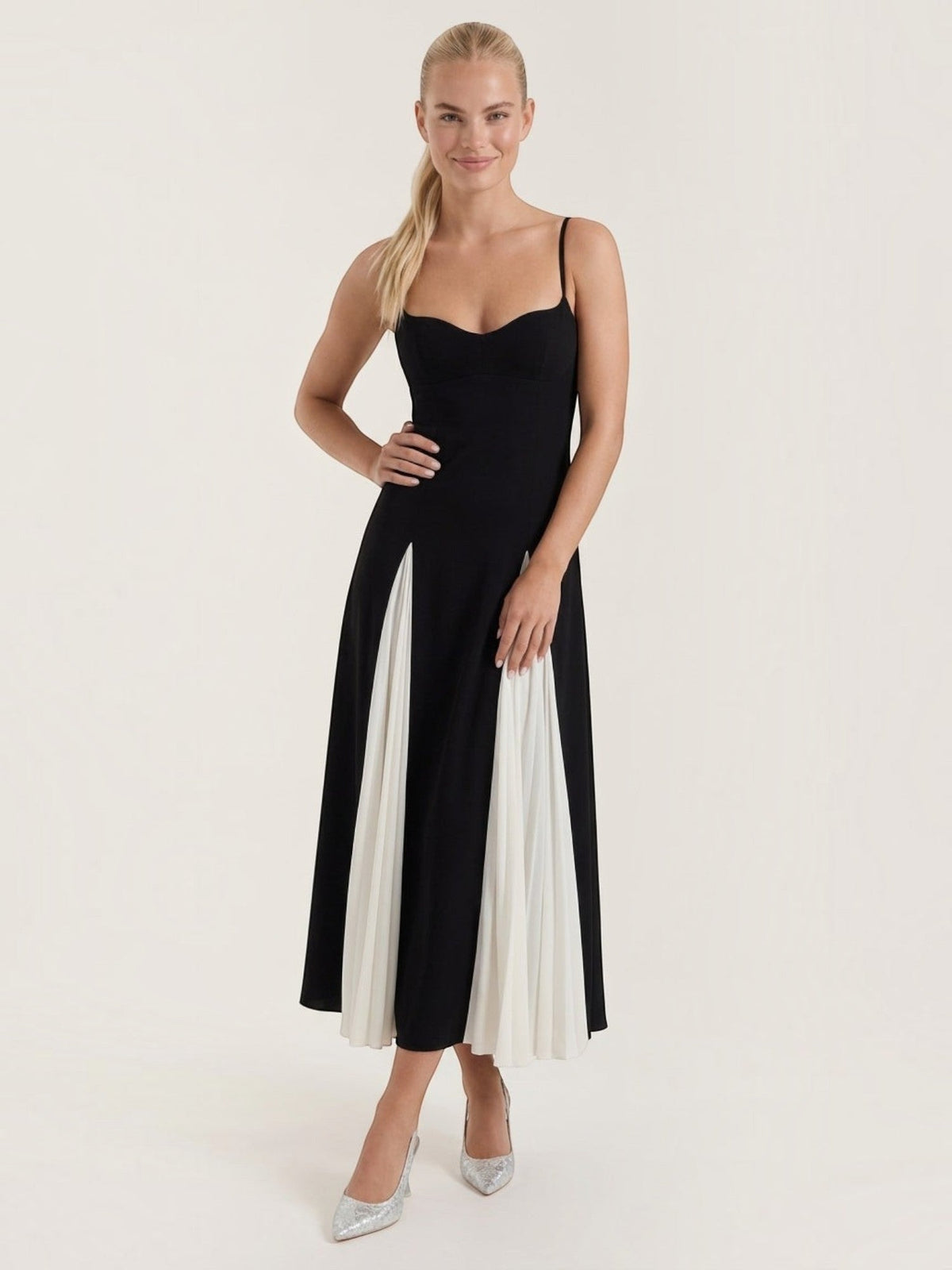 Goldie Two Tone Pleated Skirt Midi Dress