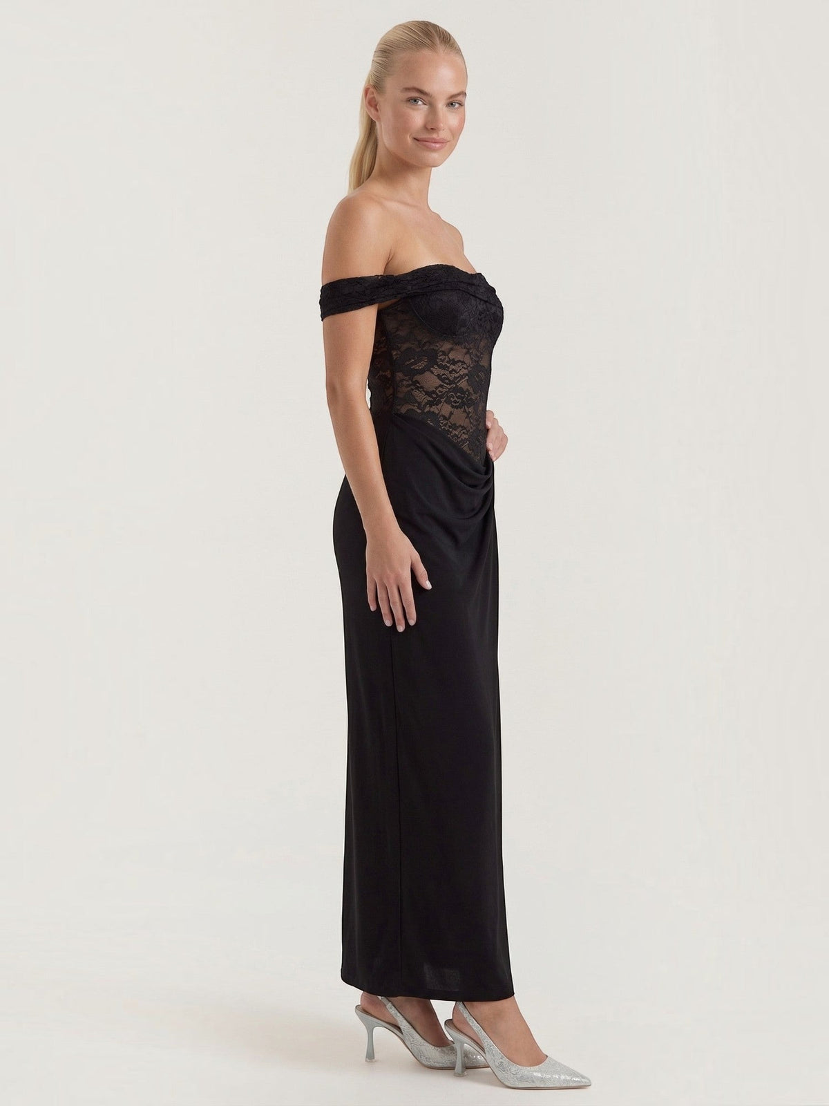 Giselle One Shoulder Lace Corset Style Maxi Gown