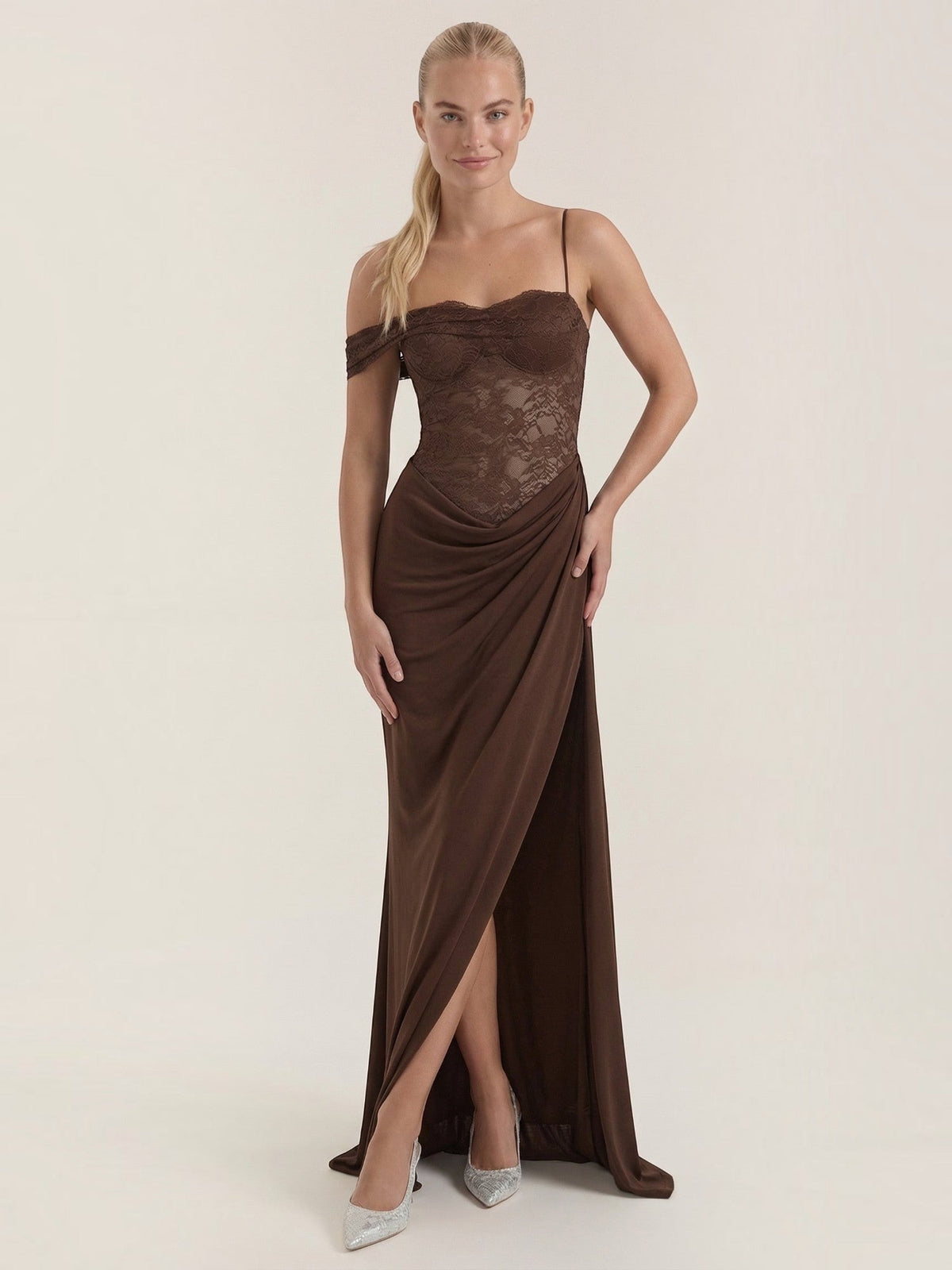 Giselle One Shoulder Lace Corset Style Maxi Gown
