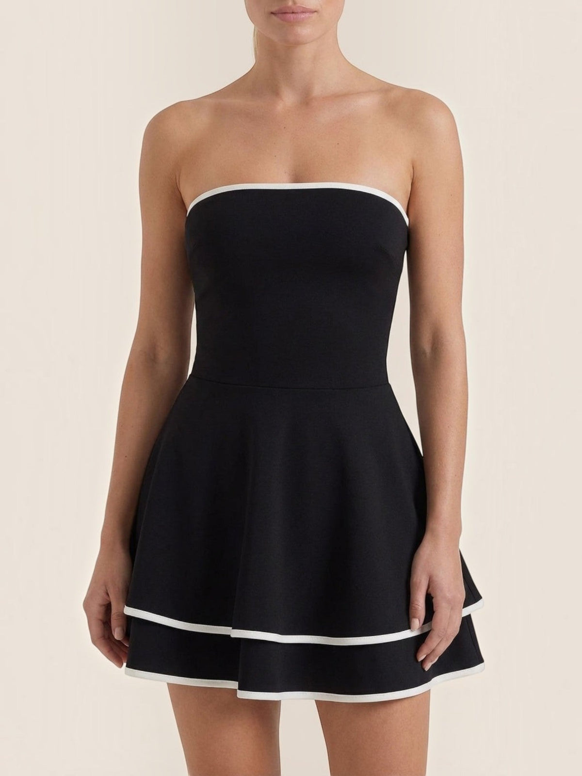 Greta Black and White Tiered Mini Dress