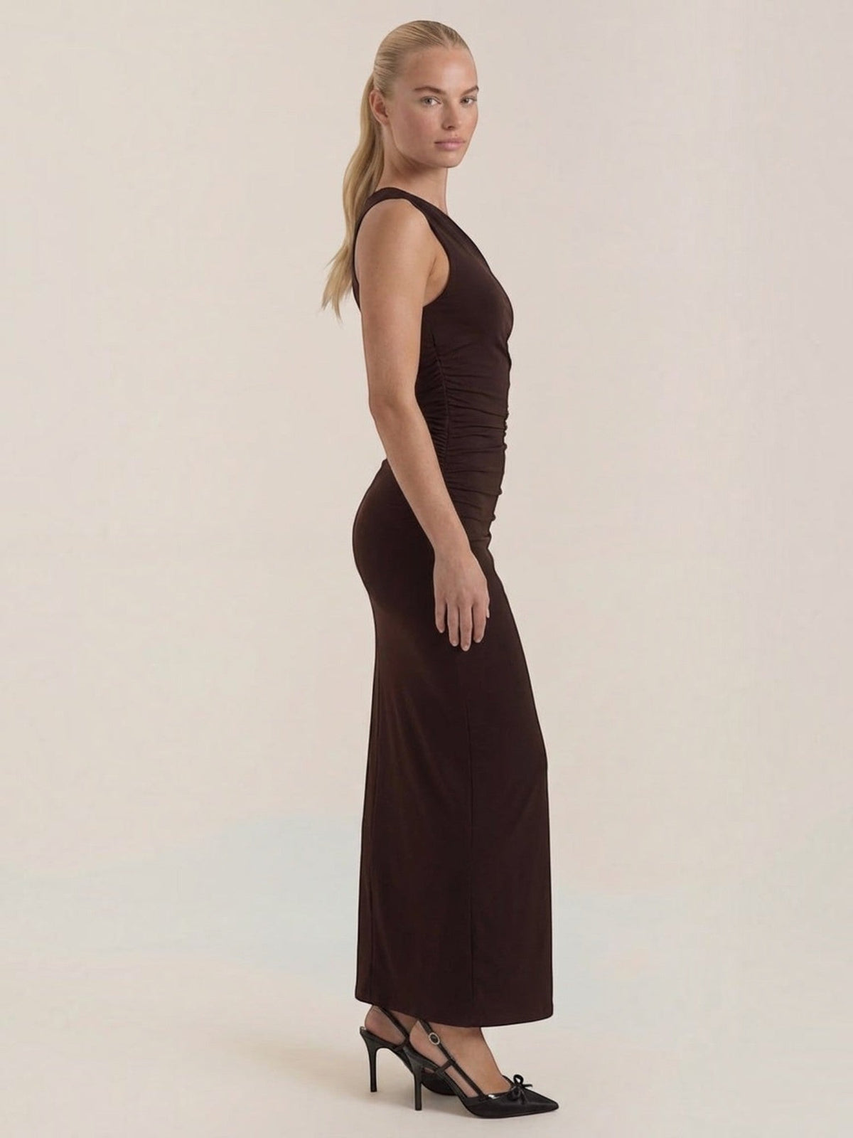 Deanna One Shoulder Ruched Maxi Dress with Slit