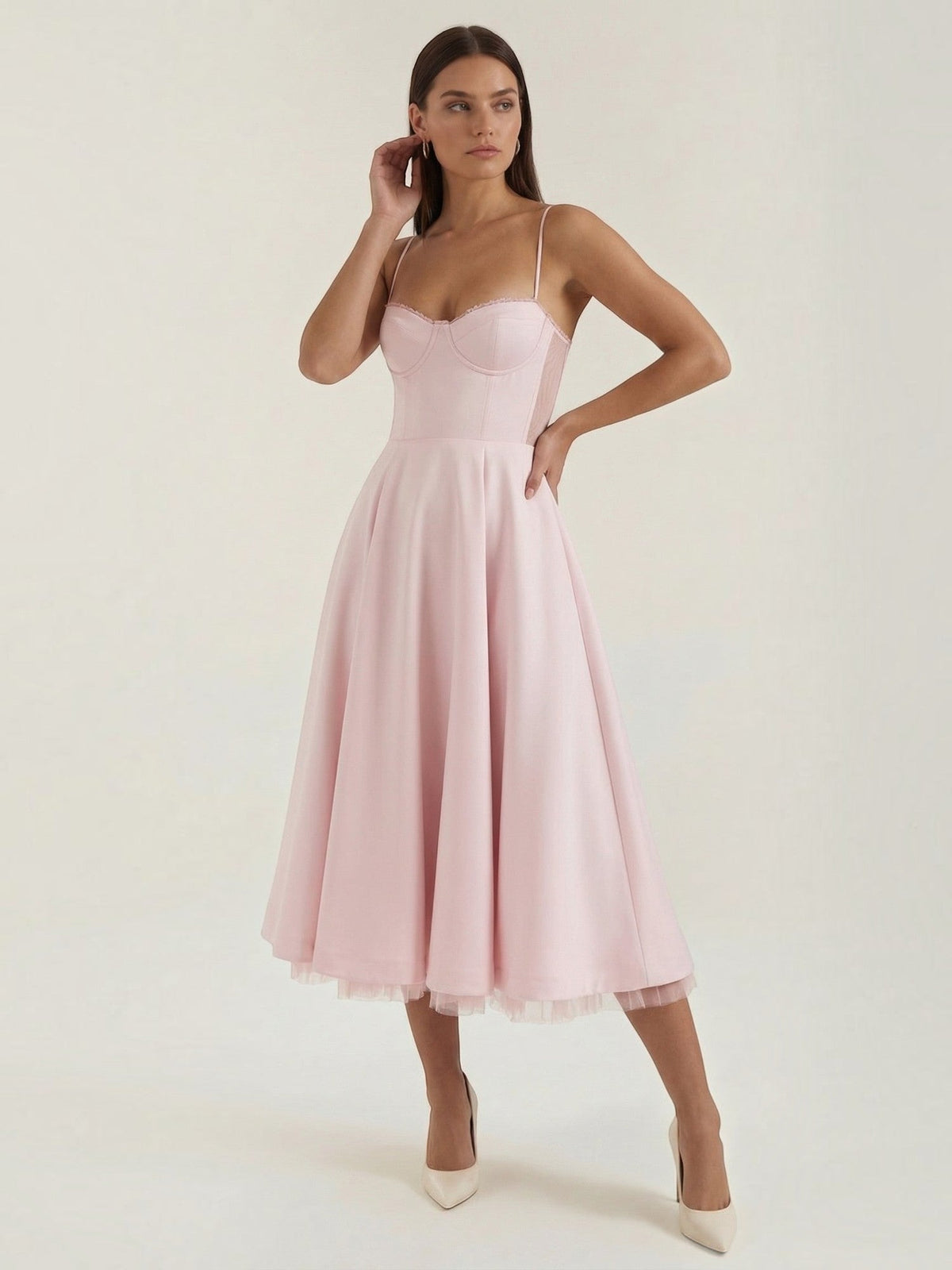 Isolde Corset Style Tulle Midi Dress