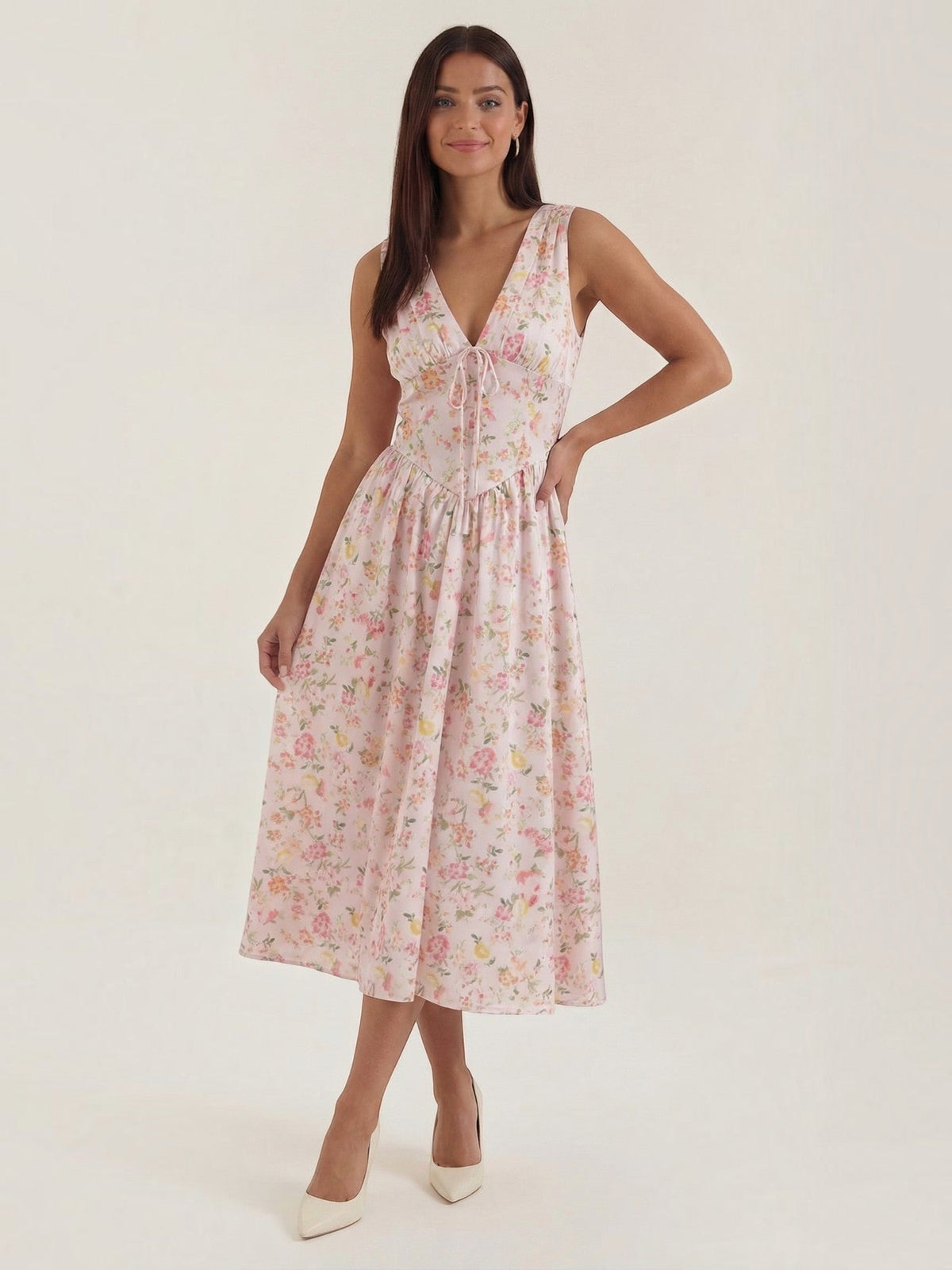 Cassiopeia Corset Style V Neck Midi Sundress