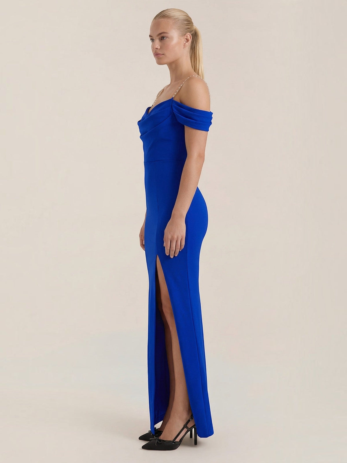Daphne Off Shoulder Fitted Maxi Dress with Slit