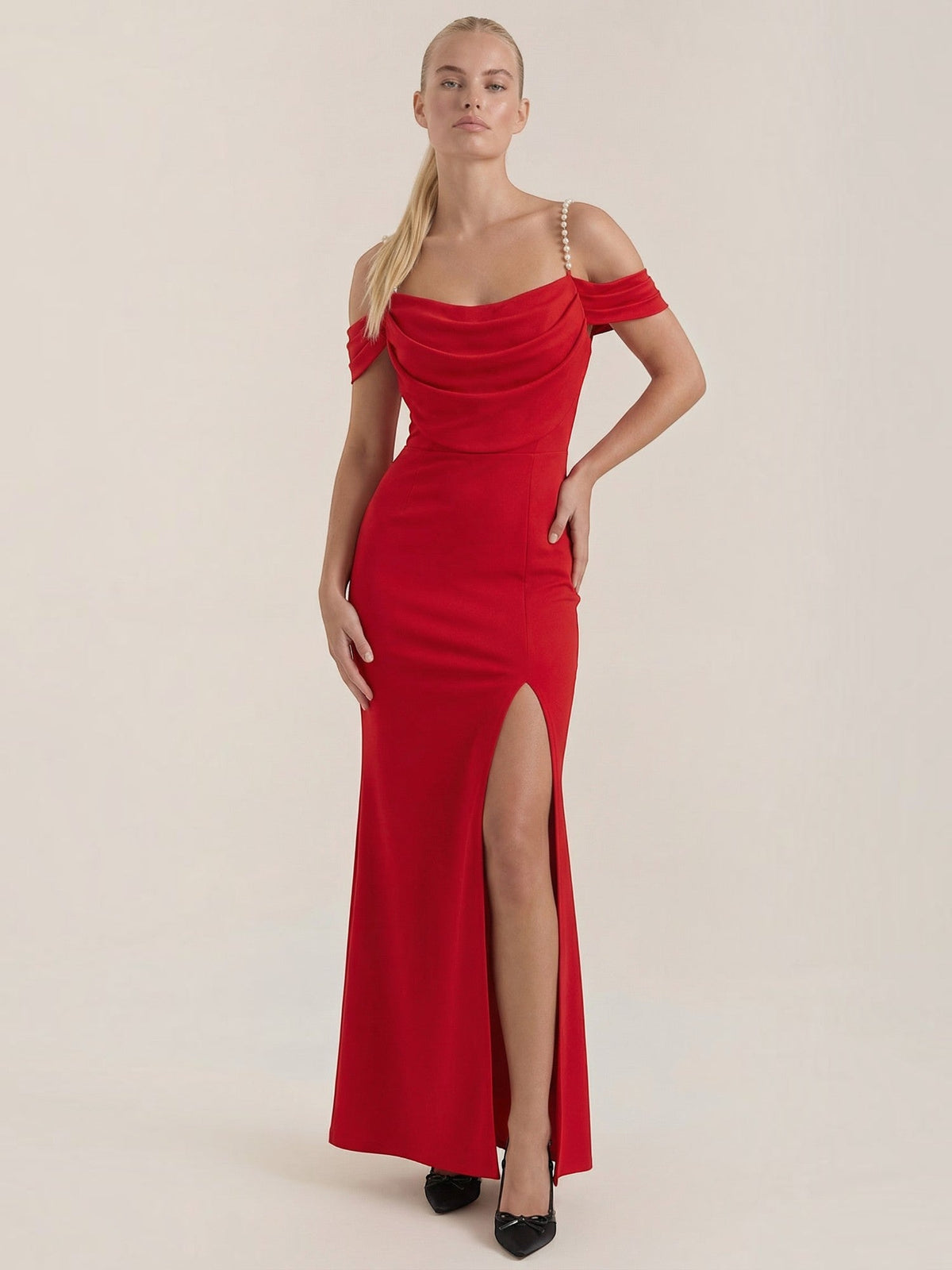 Daphne Off Shoulder Fitted Maxi Dress with Slit