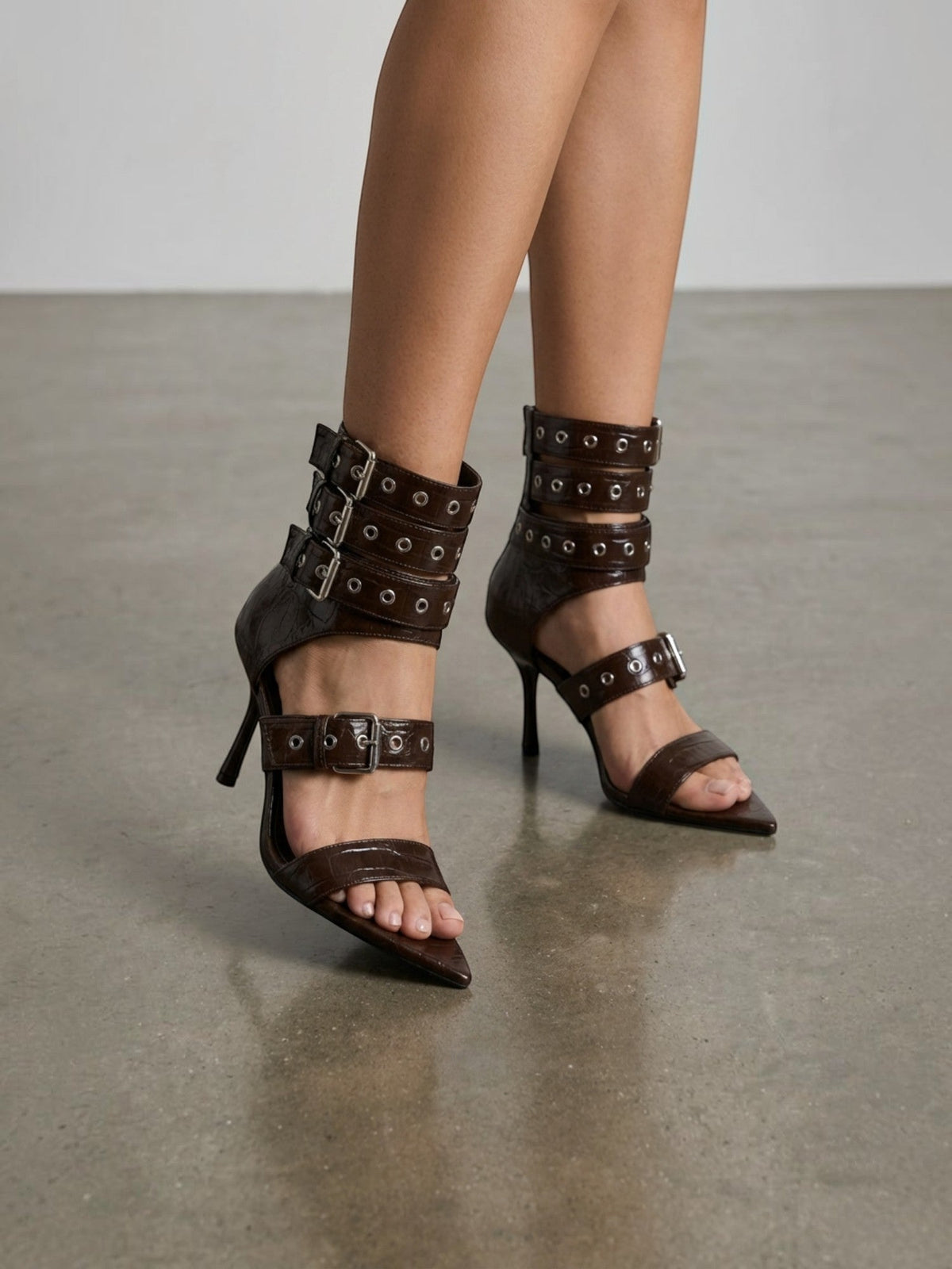 Elenique Buckle Strap Pointed Toe Heels