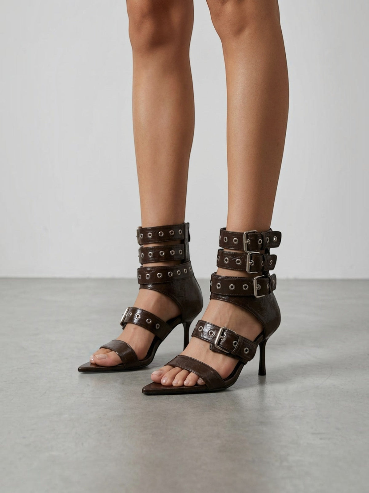Elenique Buckle Strap Pointed Toe Heels