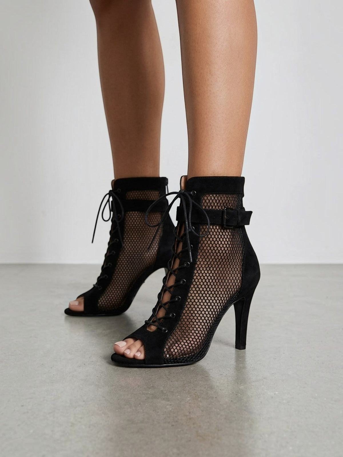 Eloria Mesh Lace Up Heeled Ankle Boots