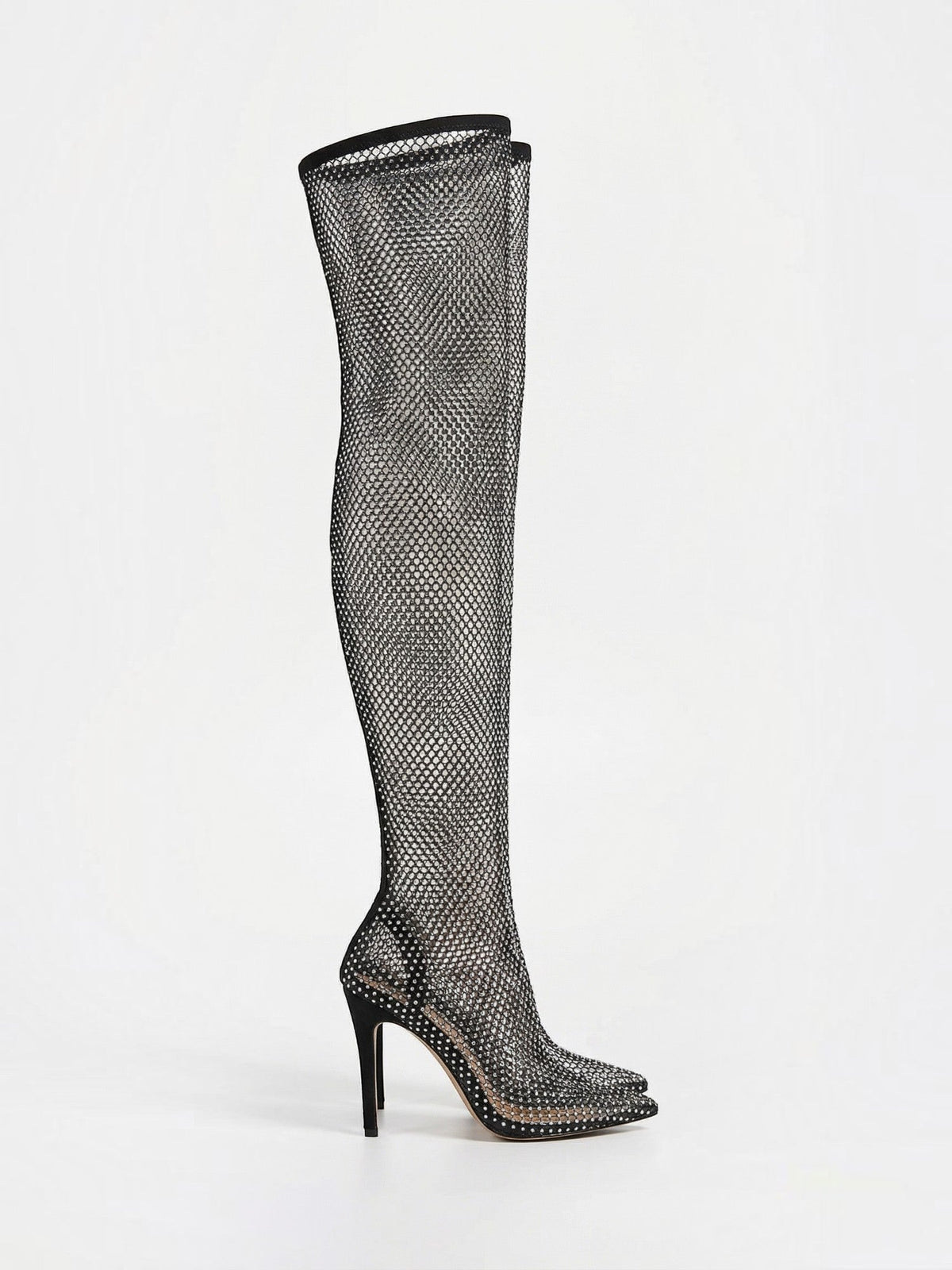Fiorenne Mesh Rhinestone Thigh High Boots