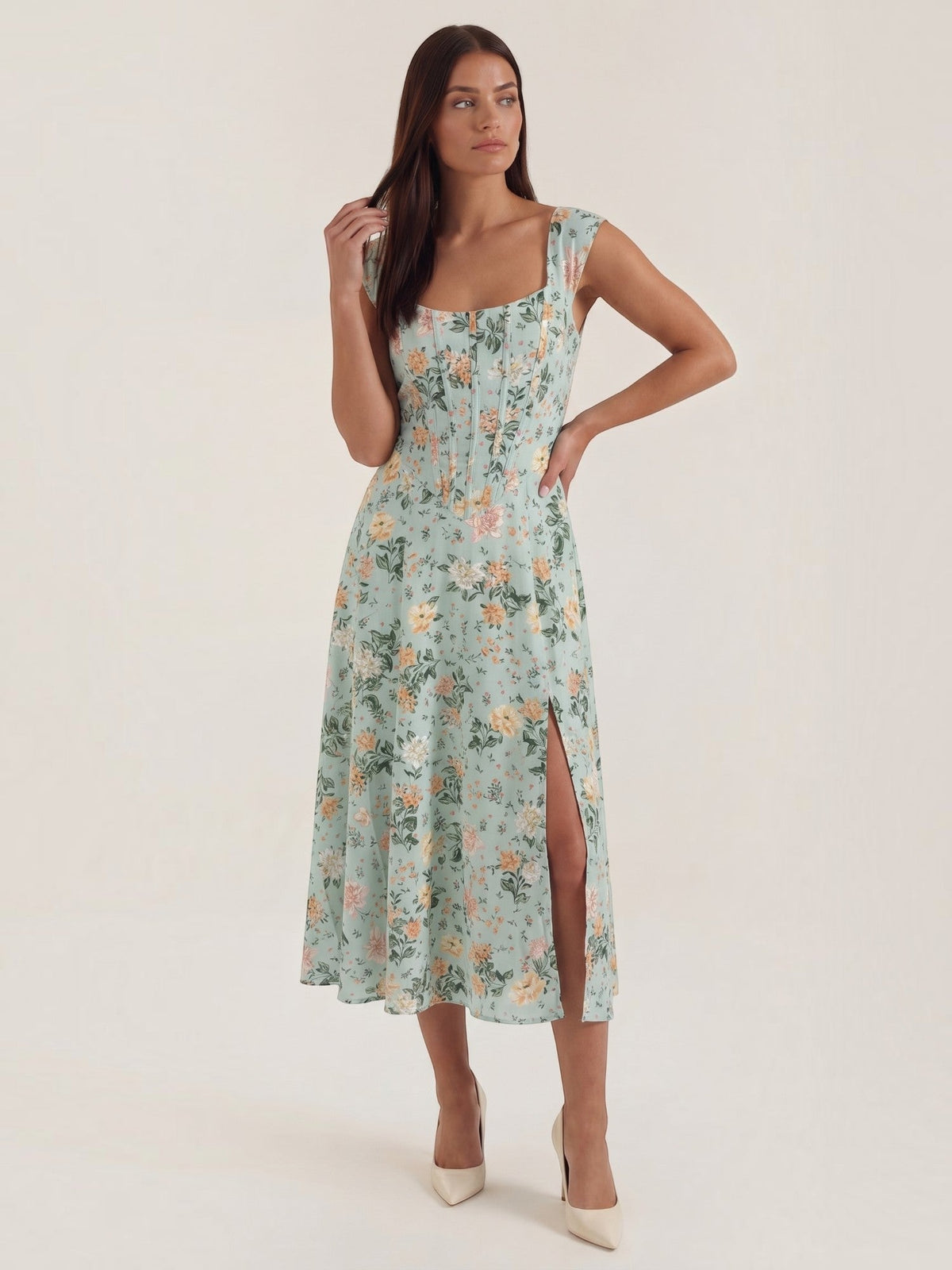 Dahlia Corset Style Square Neck Midi Dress