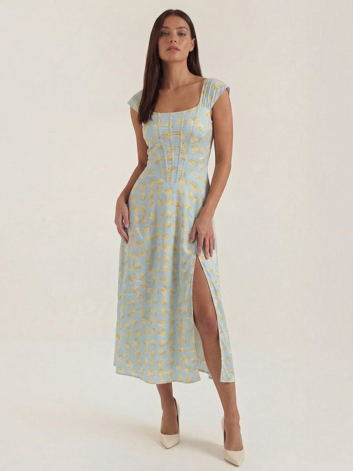 Dahlia Corset Style Square Neck Midi Dress