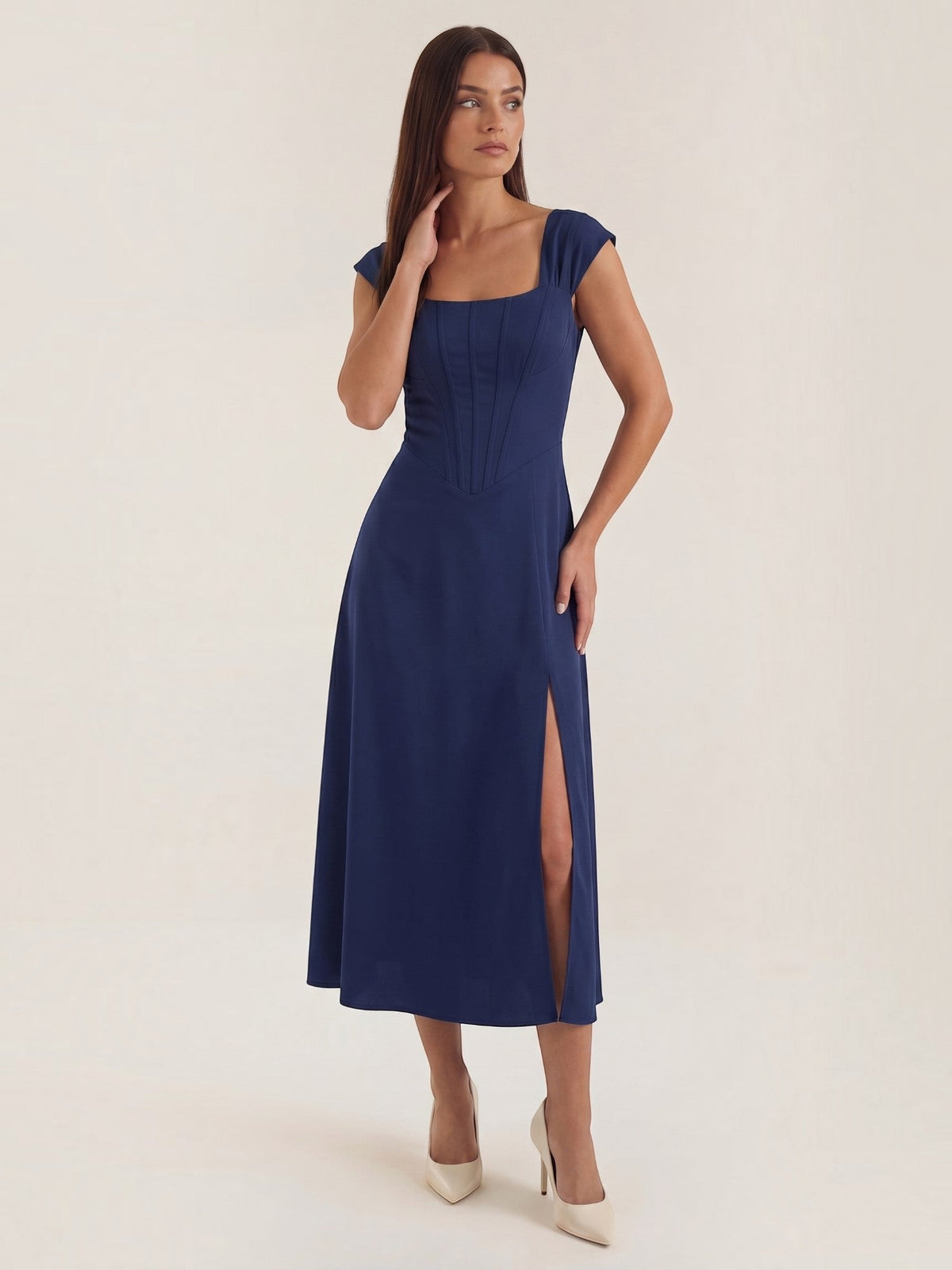 Dahlia Corset Style Square Neck Midi Dress