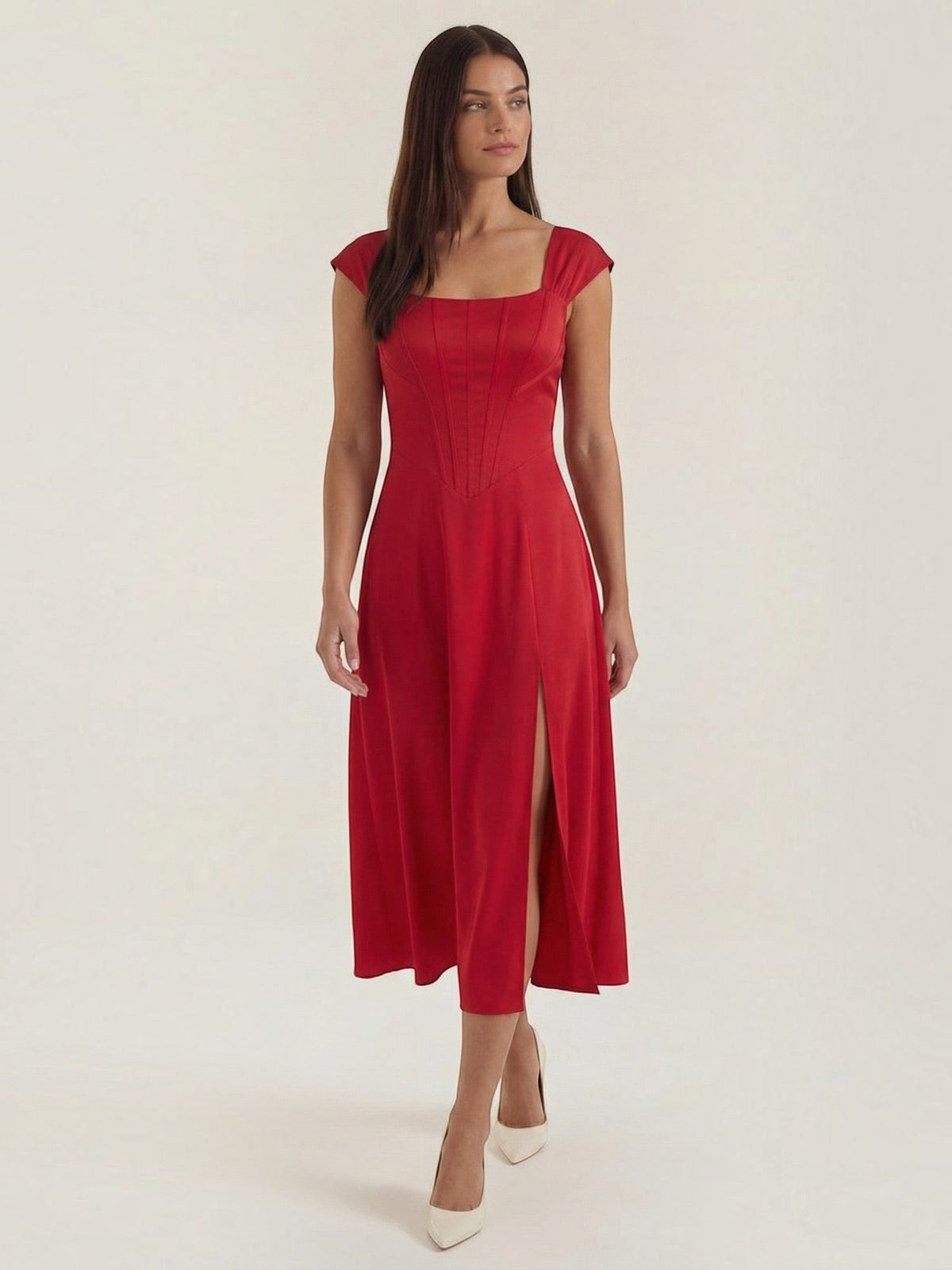 Dahlia Corset Style Square Neck Midi Dress