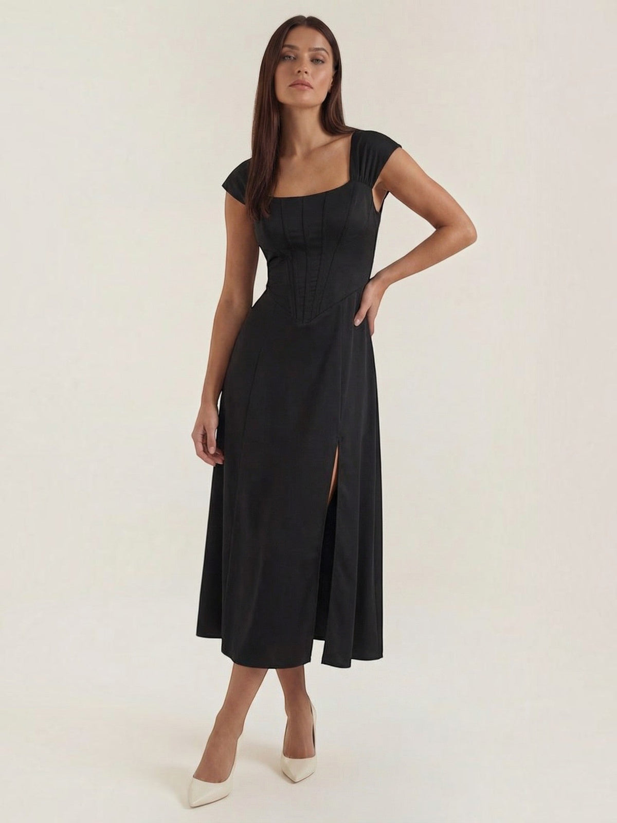 Dahlia Corset Style Square Neck Midi Dress