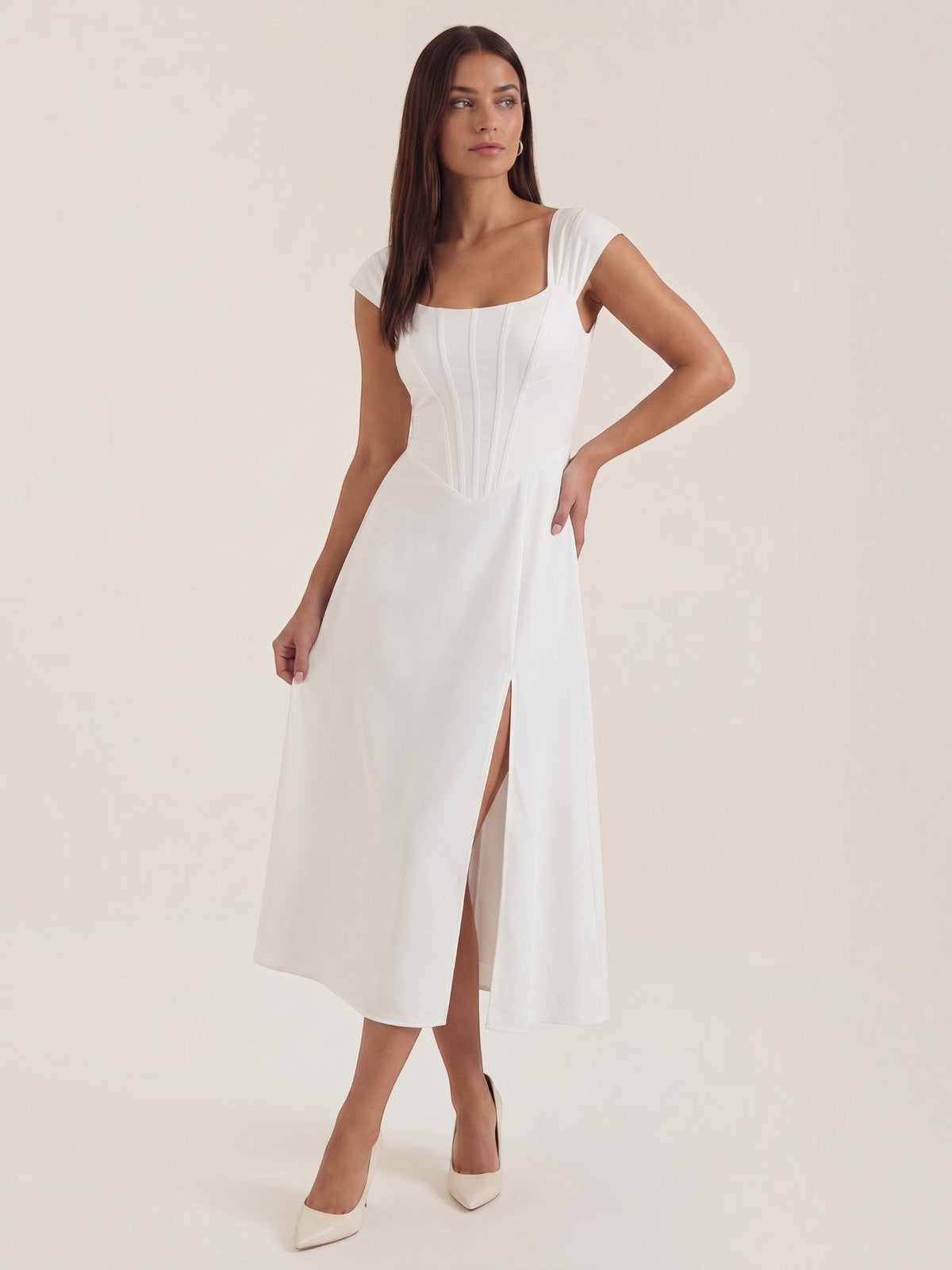 Dahlia Corset Style Square Neck Midi Dress