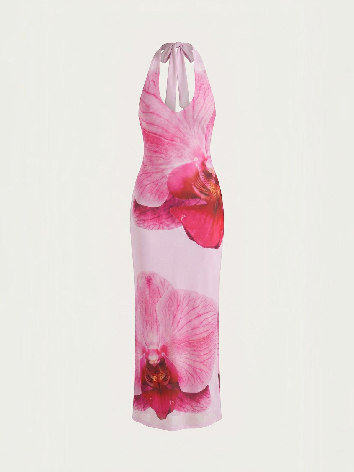 Dorothea Orchid Print Halter Neck Maxi Dress