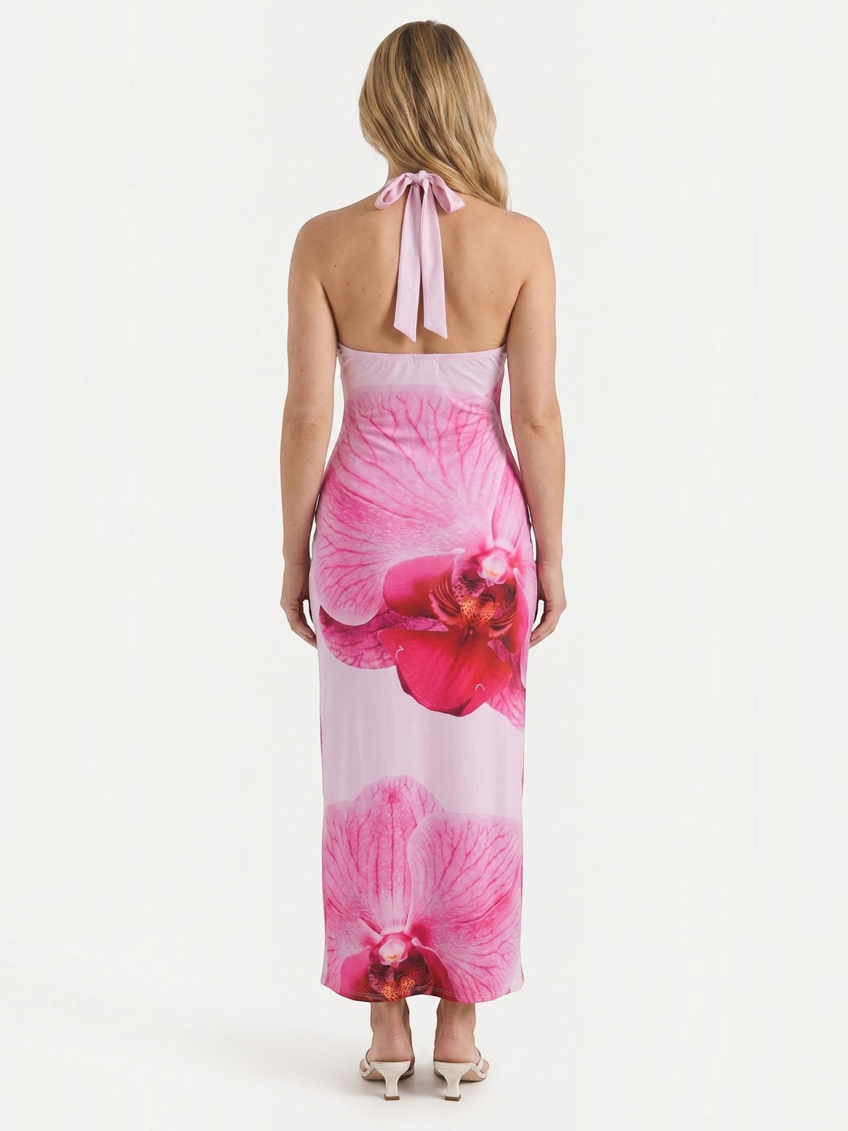 Dorothea Orchid Print Halter Neck Maxi Dress