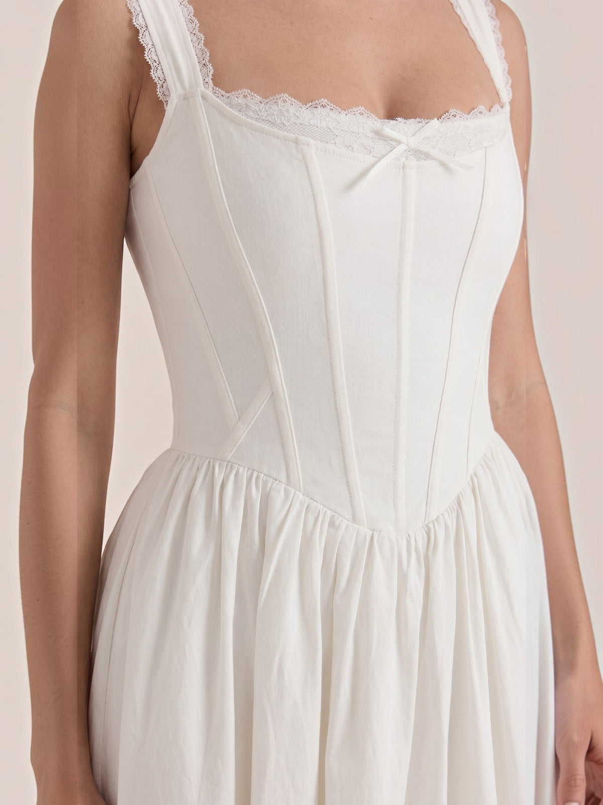 Kenya Corset Style Lace Trim Midi Dress