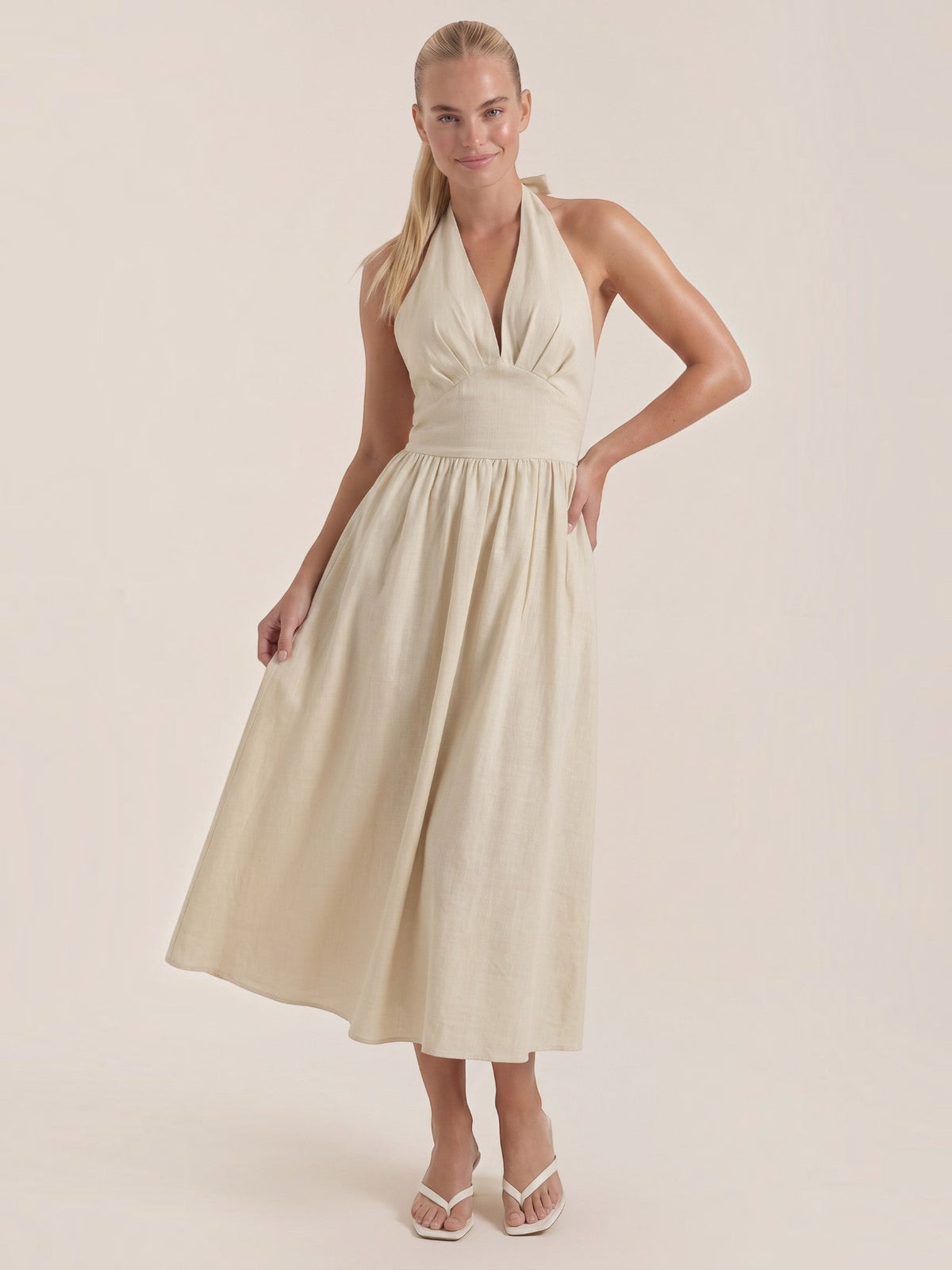 Harlow Halter Neck Pleated Midi Dress