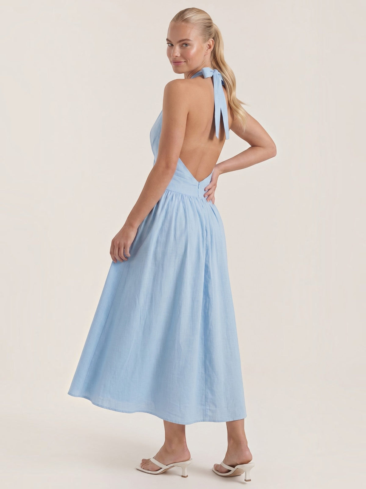 Harlow Halter Neck Pleated Midi Dress