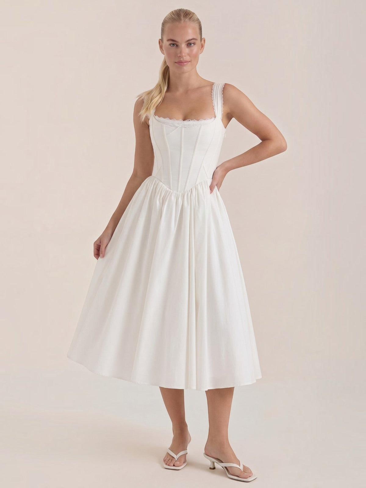 Kenya Corset Style Lace Trim Midi Dress