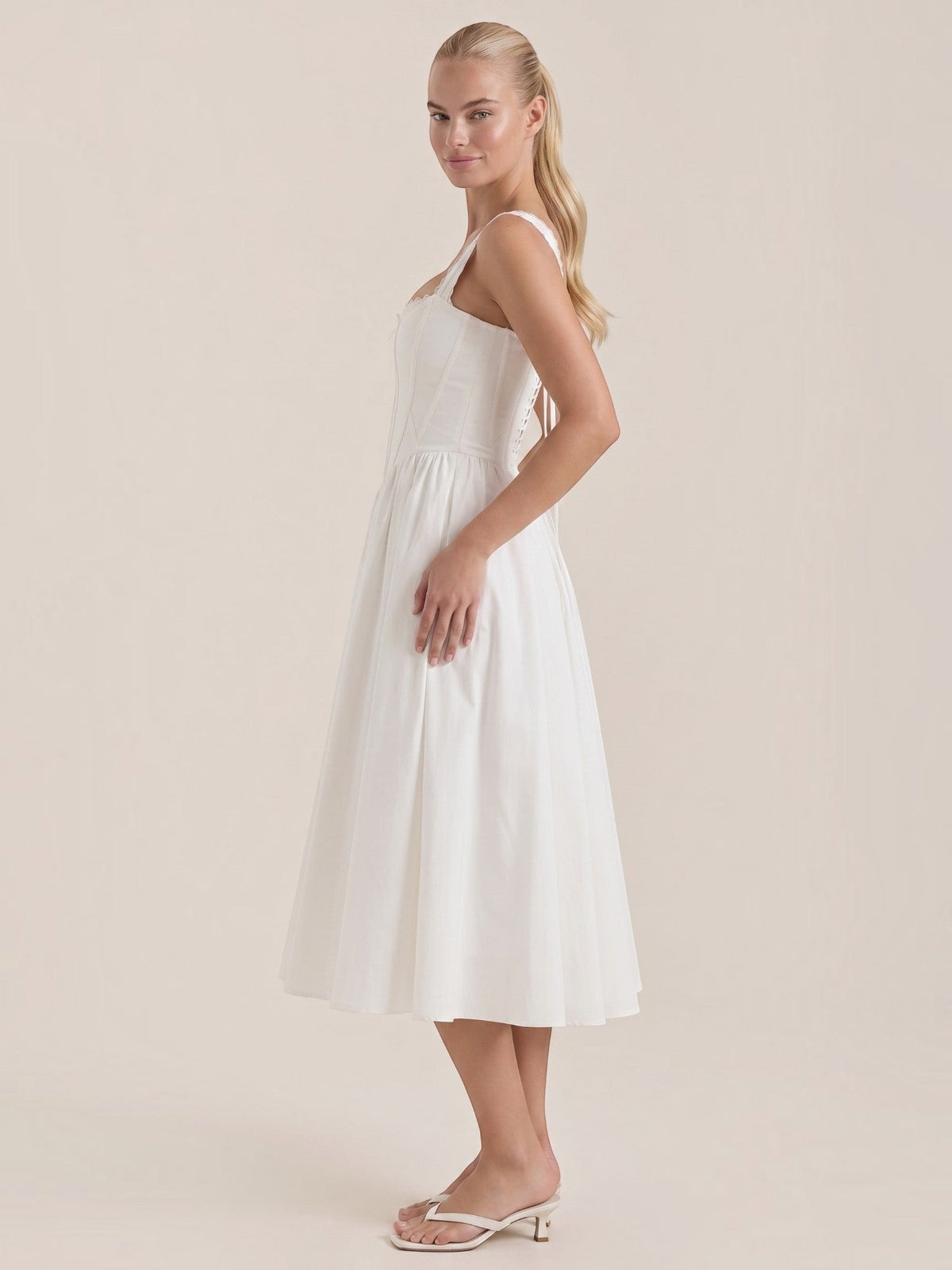 Kenya Corset Style Lace Trim Midi Dress