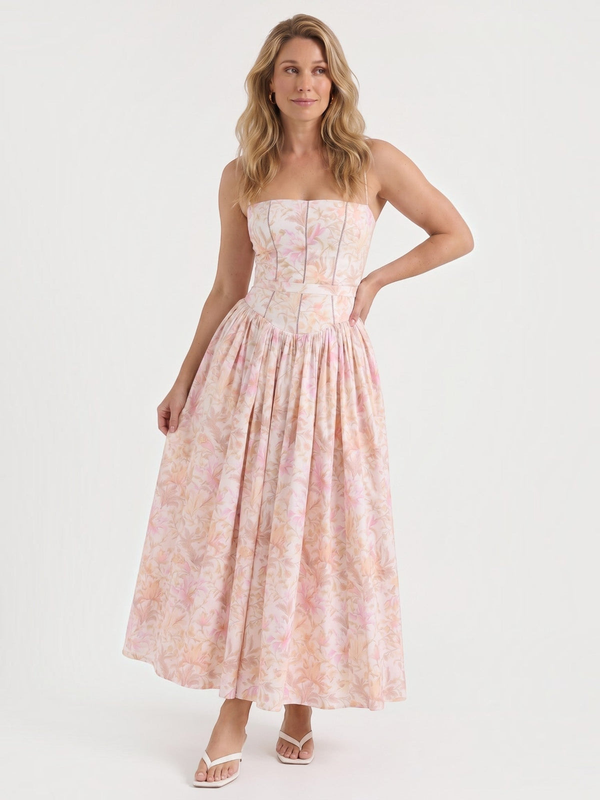Celia Corset Style Broderie Midi Dress