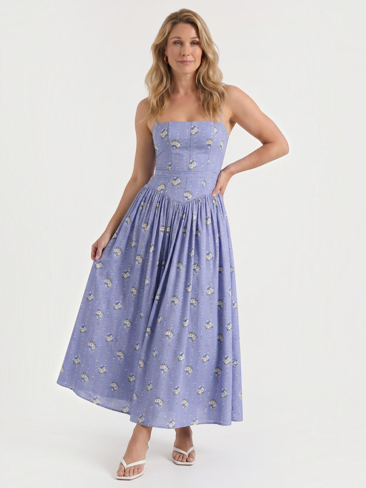 Celia Corset Style Broderie Midi Dress