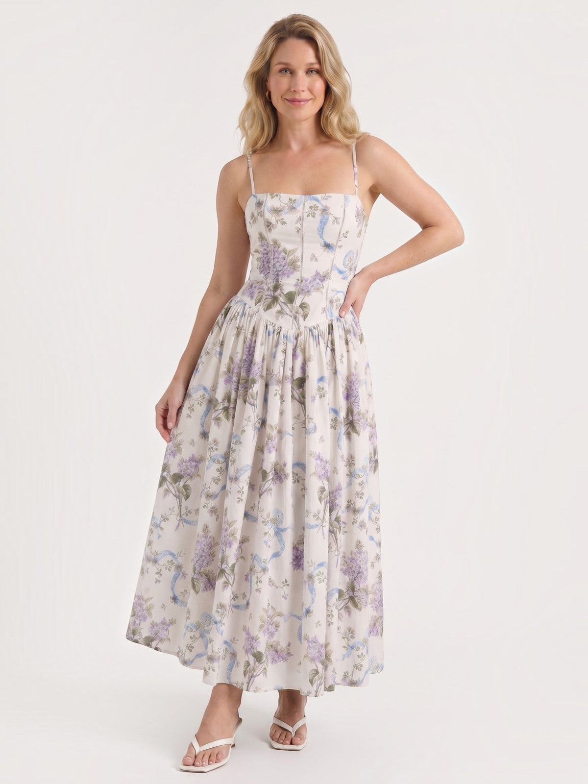 Celia Corset Style Broderie Midi Dress